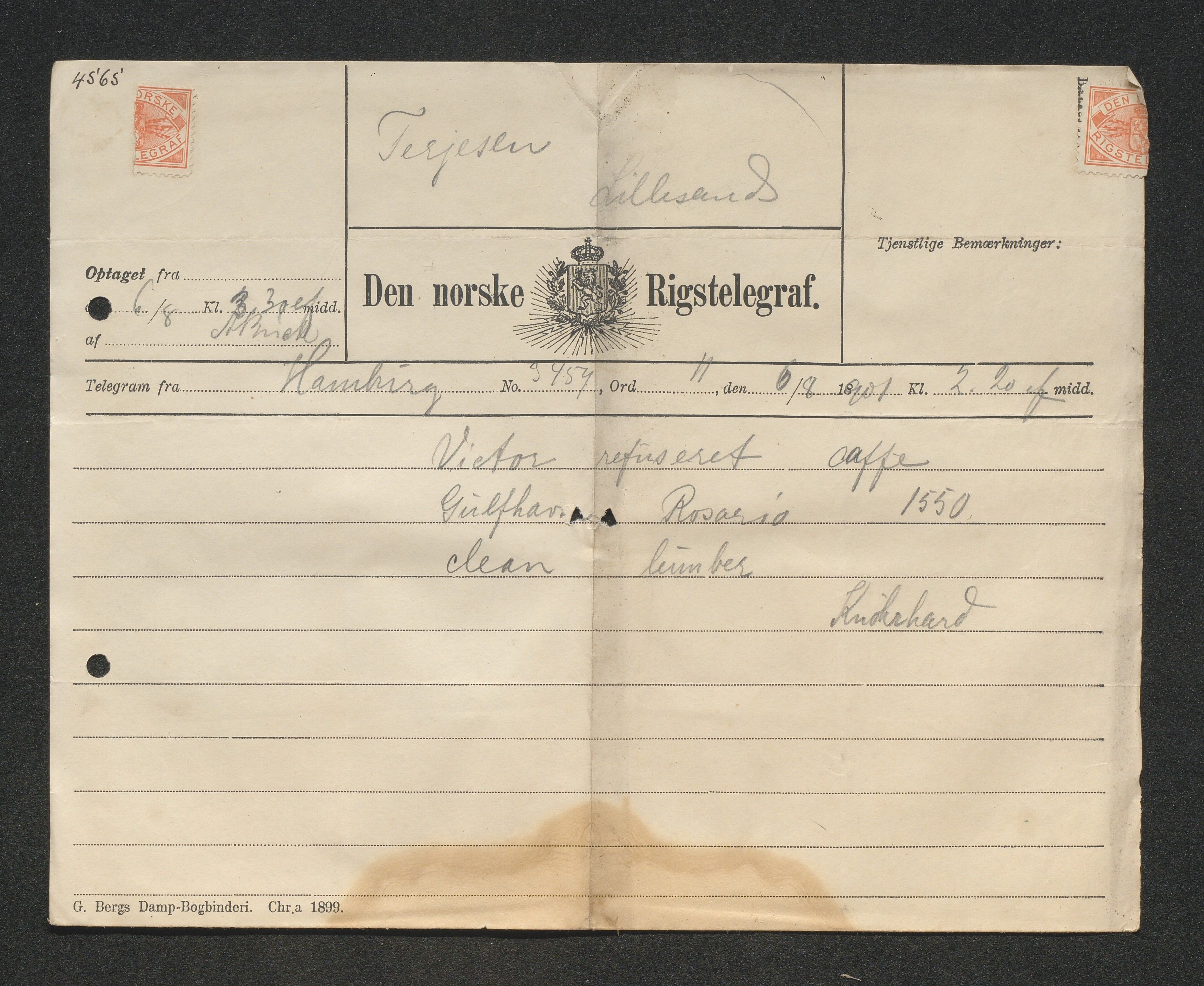 O. Terjesens rederi, AAKS/PA-2525/E/E01/L0009: Korrespondanse, 1901