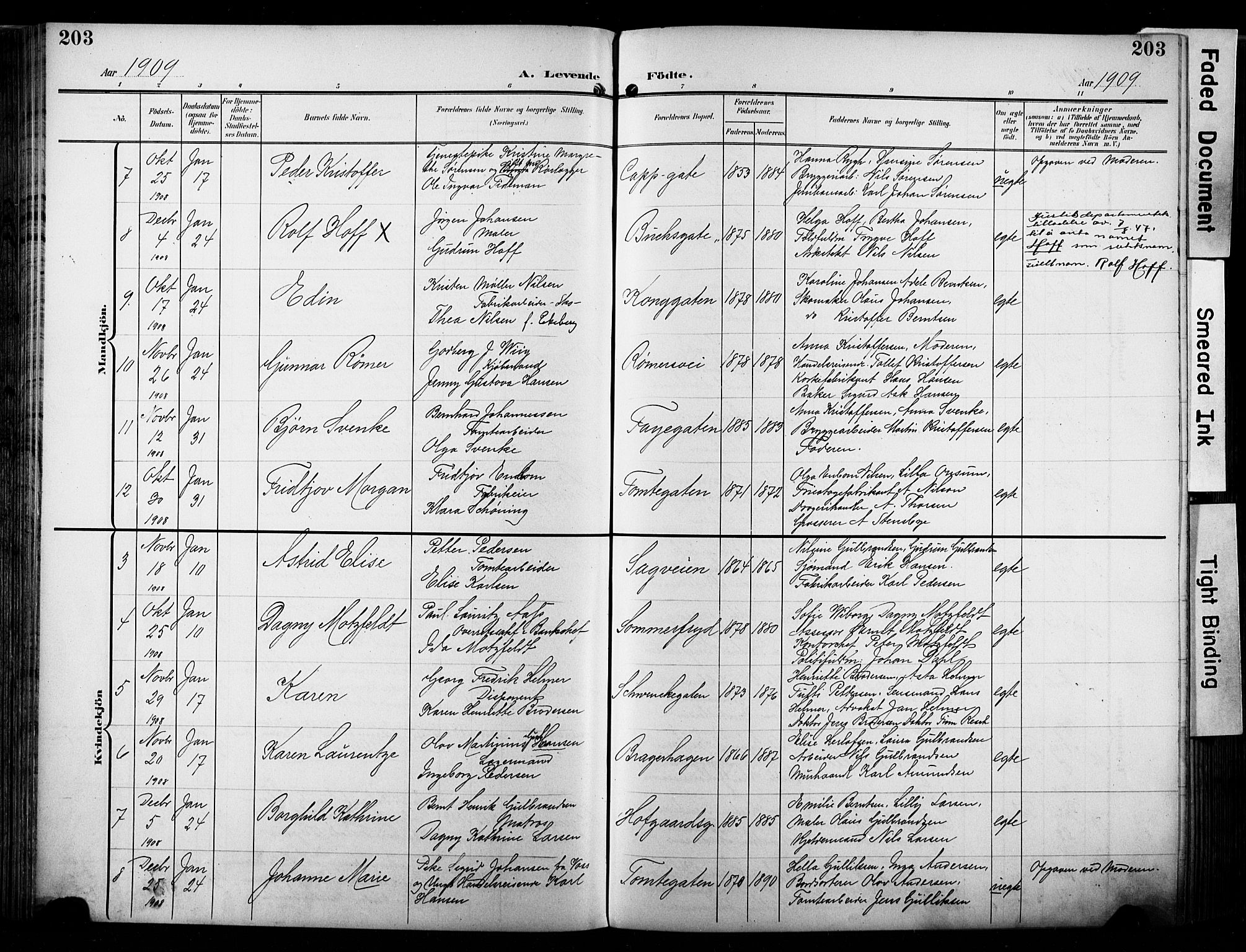 Bragernes kirkebøker, SAKO/A-6/F/Fb/L0009: Parish register (official) no. II 9, 1902-1911, p. 203
