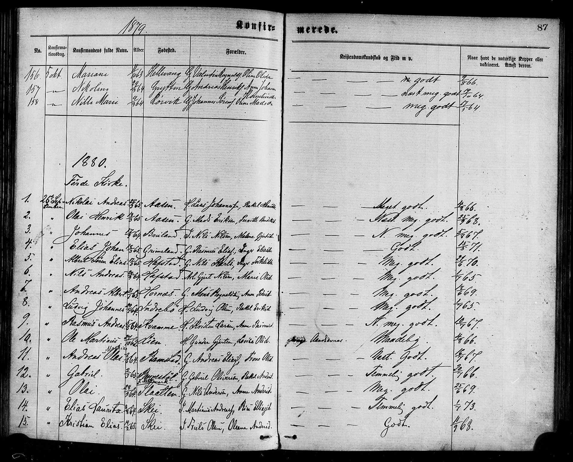 Førde sokneprestembete, SAB/A-79901/H/Haa/Haaa/L0011: Parish register (official) no. A 11, 1877-1880, p. 87