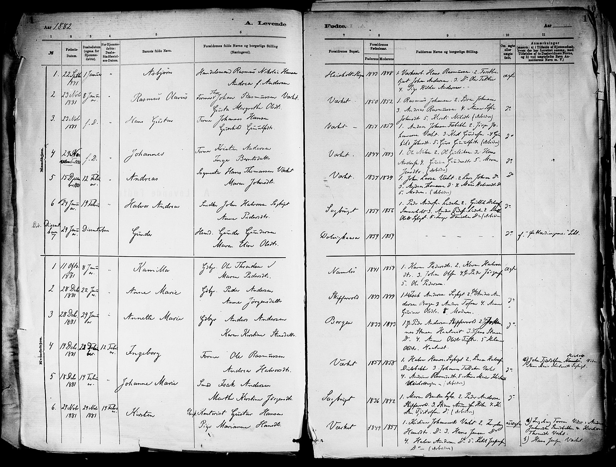 Holla kirkebøker, AV/SAKO-A-272/F/Fa/L0008: Parish register (official) no. 8, 1882-1897, p. 1