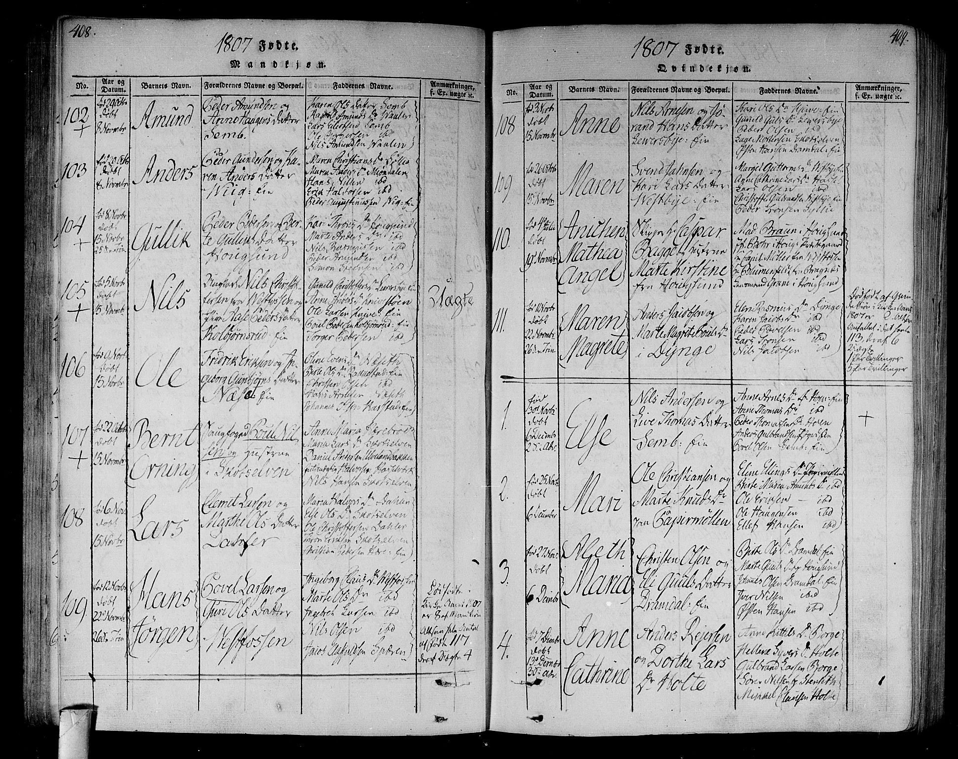 Eiker kirkebøker, AV/SAKO-A-4/F/Fa/L0010: Parish register (official) no. I 10, 1806-1815, p. 408-409