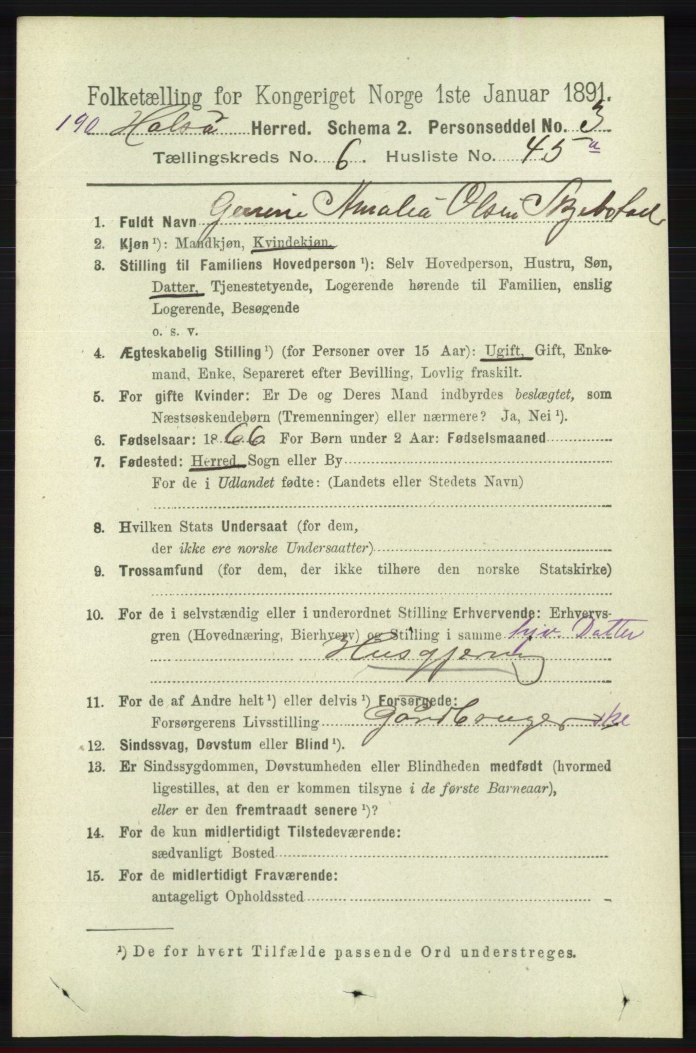 RA, 1891 census for 1019 Halse og Harkmark, 1891, p. 2611