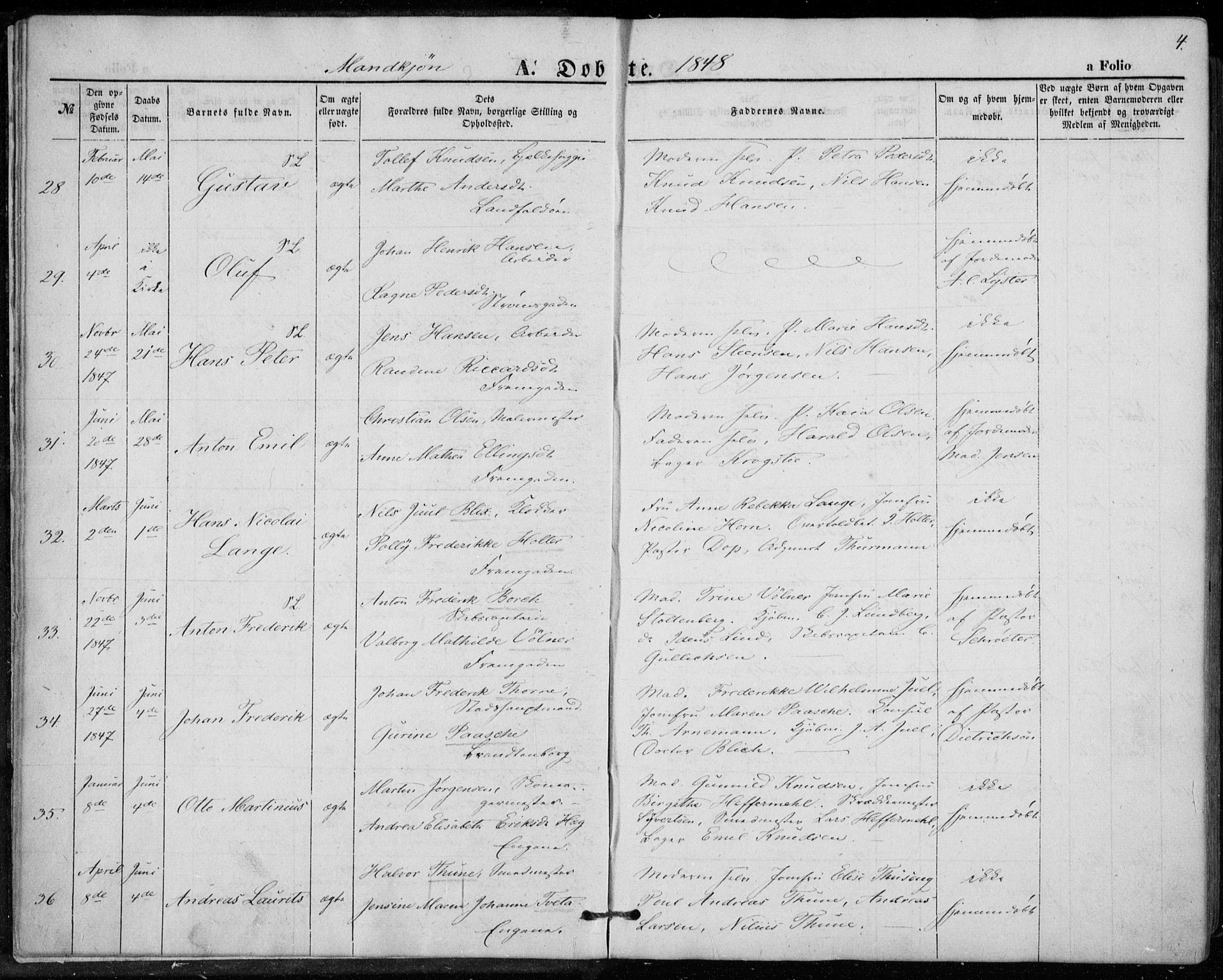 Bragernes kirkebøker, AV/SAKO-A-6/F/Fb/L0002: Parish register (official) no. II 2, 1848-1859, p. 4