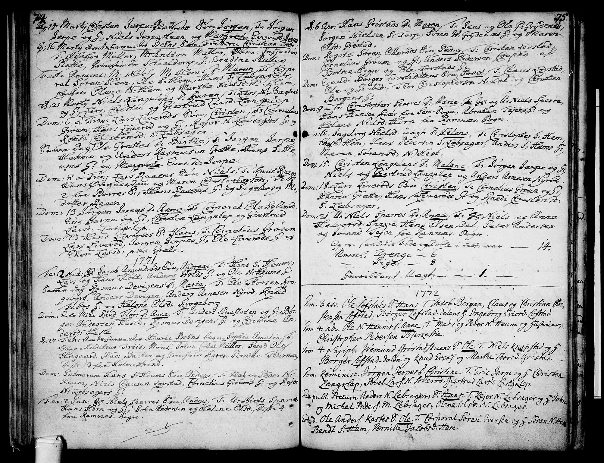 Våle kirkebøker, SAKO/A-334/F/Fa/L0004: Parish register (official) no. I 4 /1, 1732-1773, p. 74-75