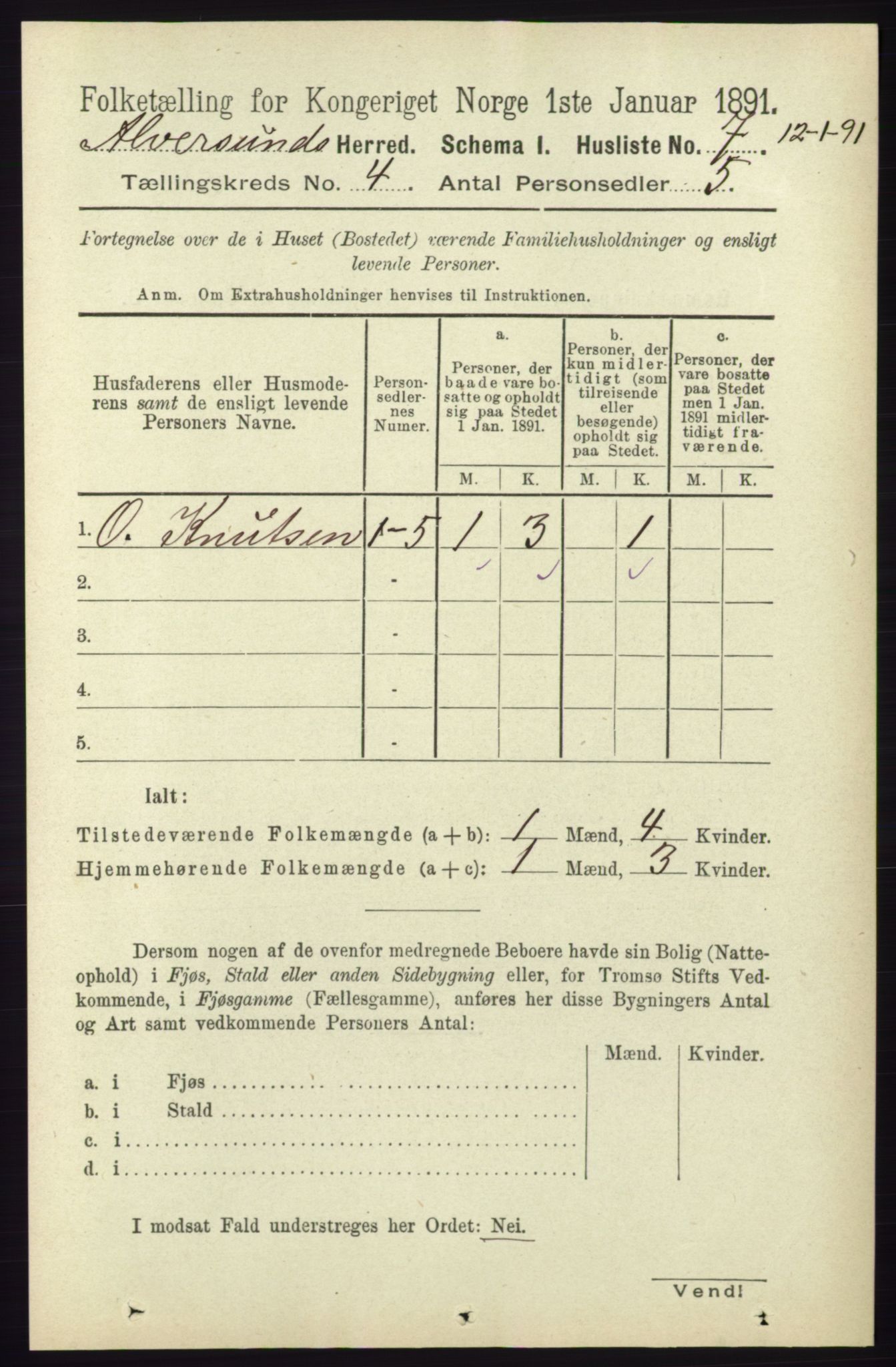 RA, 1891 census for 1257 Alversund, 1891, p. 1617