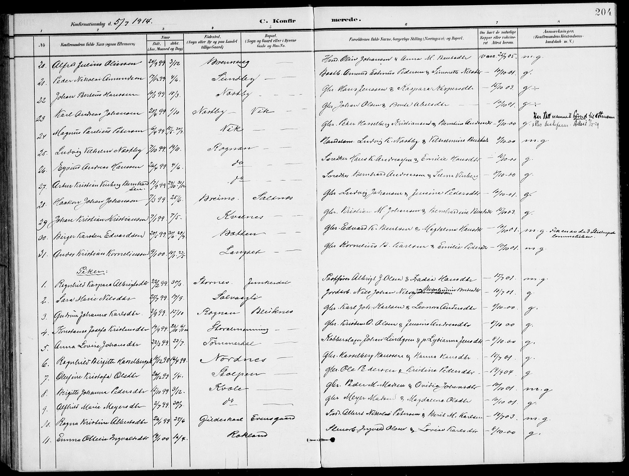 Ministerialprotokoller, klokkerbøker og fødselsregistre - Nordland, AV/SAT-A-1459/847/L0672: Parish register (official) no. 847A12, 1902-1919, p. 204