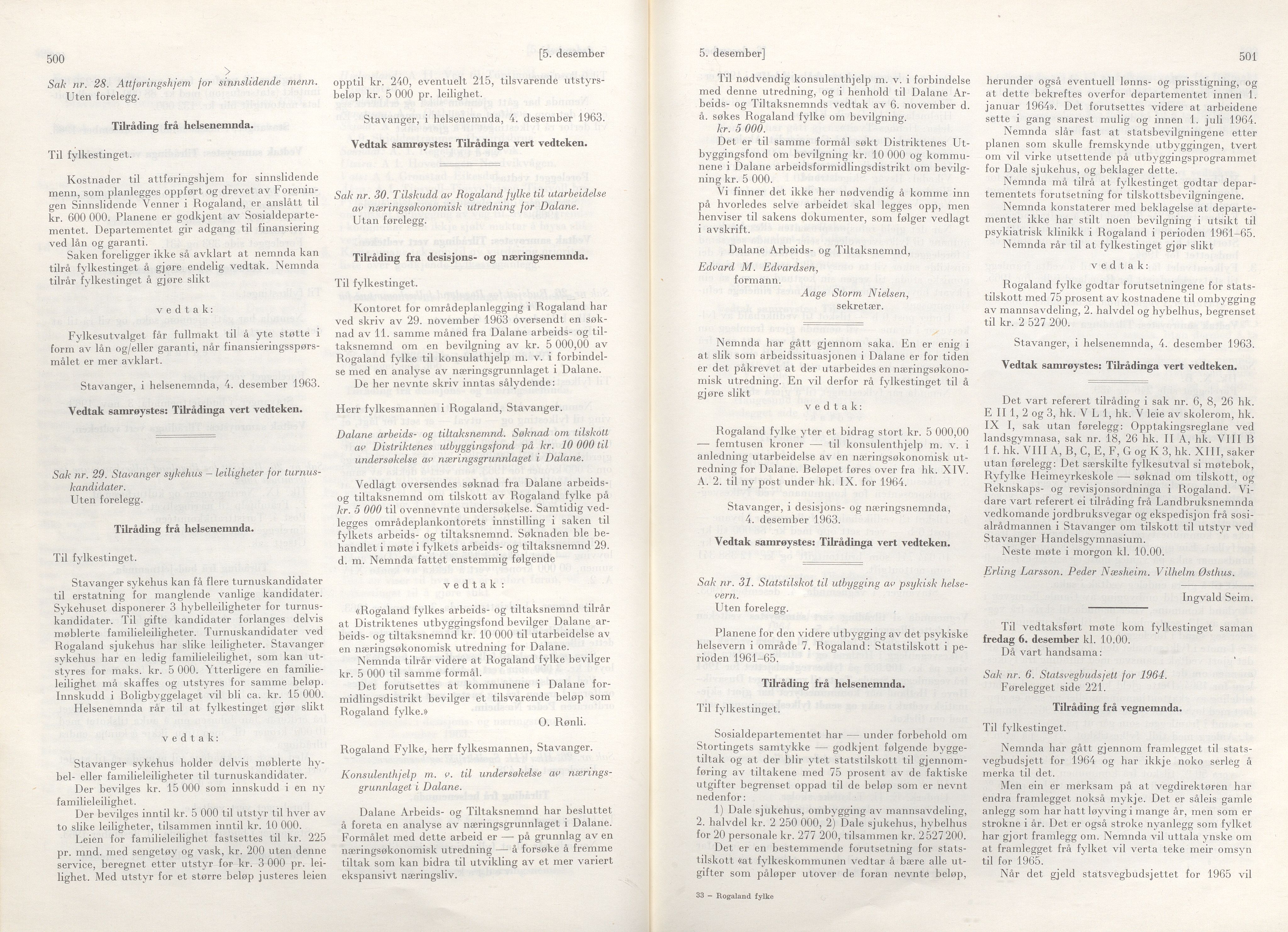 Rogaland fylkeskommune - Fylkesrådmannen , IKAR/A-900/A/Aa/Aaa/L0083: Møtebok , 1963, p. 500-501