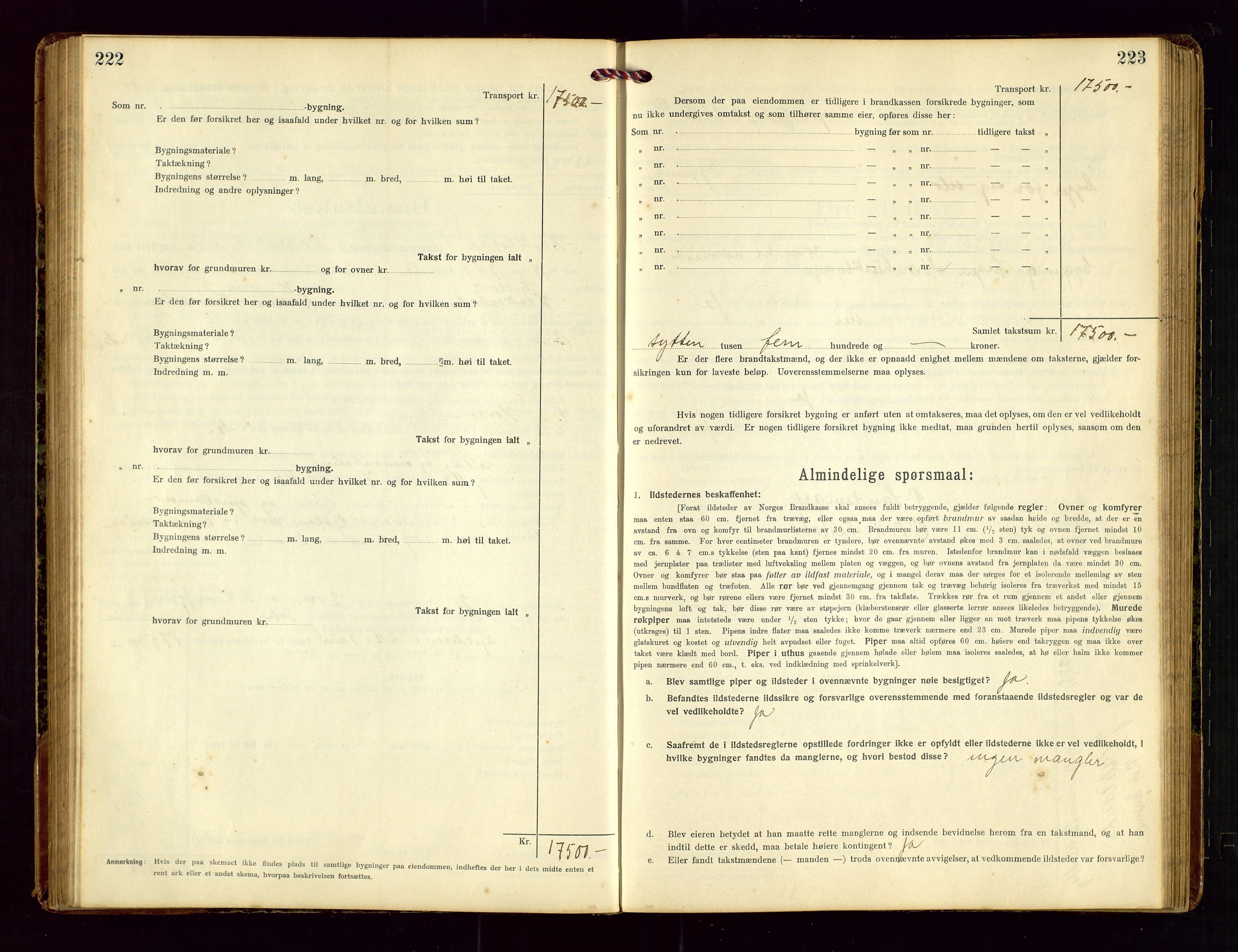 Heskestad lensmannskontor, AV/SAST-A-100304/Gob/L0002: "Brandtakstprotokol", 1915-1922, p. 222-223