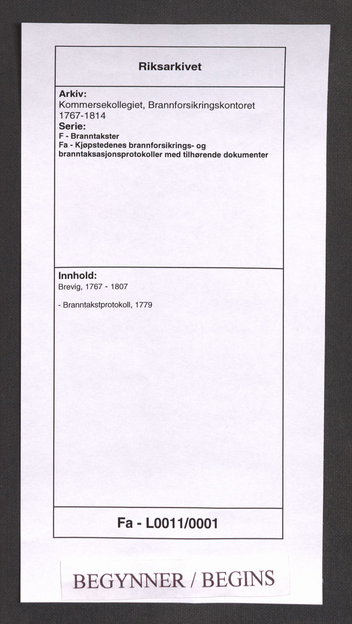 Kommersekollegiet, Brannforsikringskontoret 1767-1814, AV/RA-EA-5458/F/Fa/L0011/0001: Brevik / Branntakstprotokoll, 1779