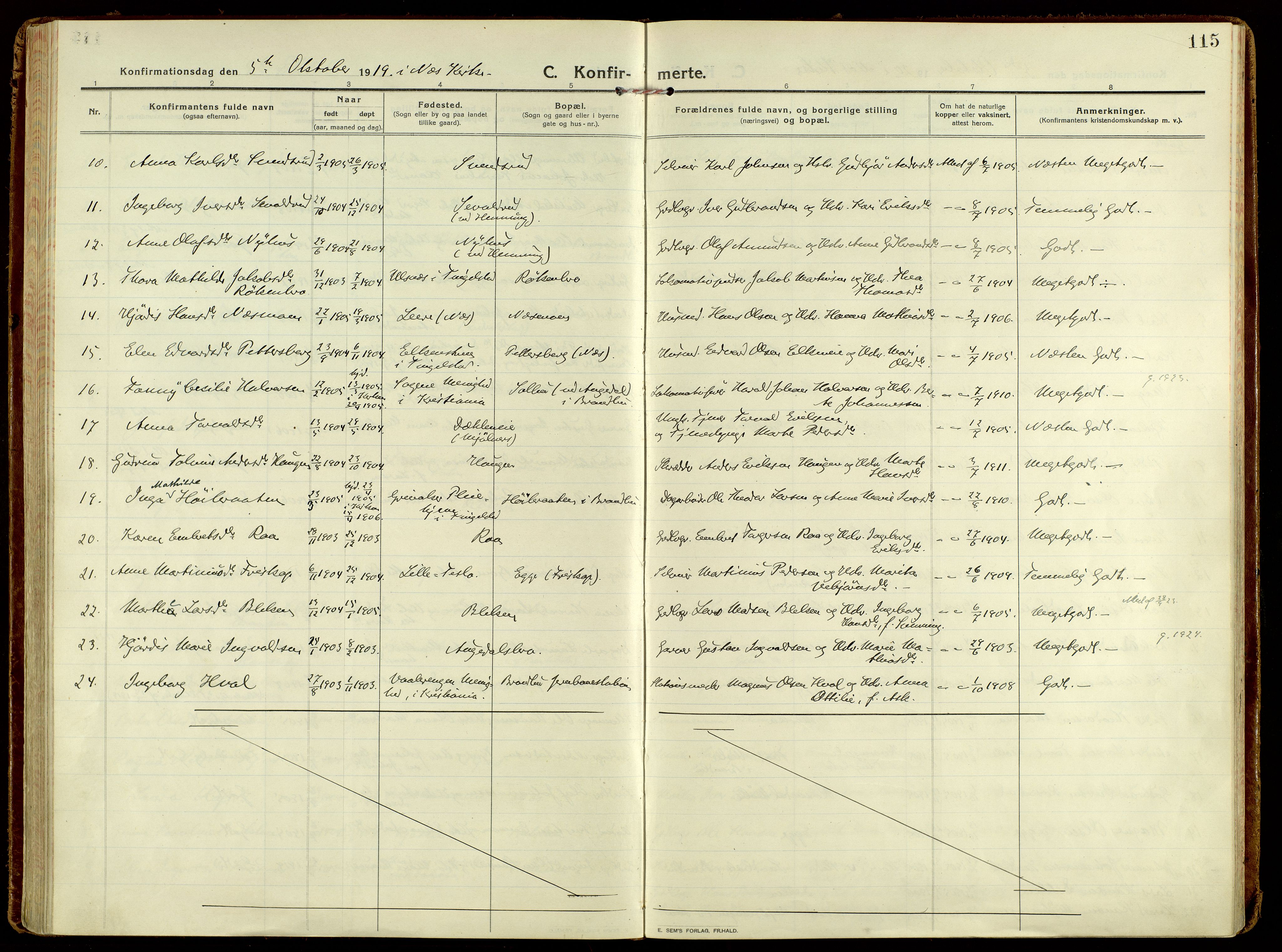 Brandbu prestekontor, SAH/PREST-114/H/Ha/Haa/L0004: Parish register (official) no. 4, 1913-1923, p. 115