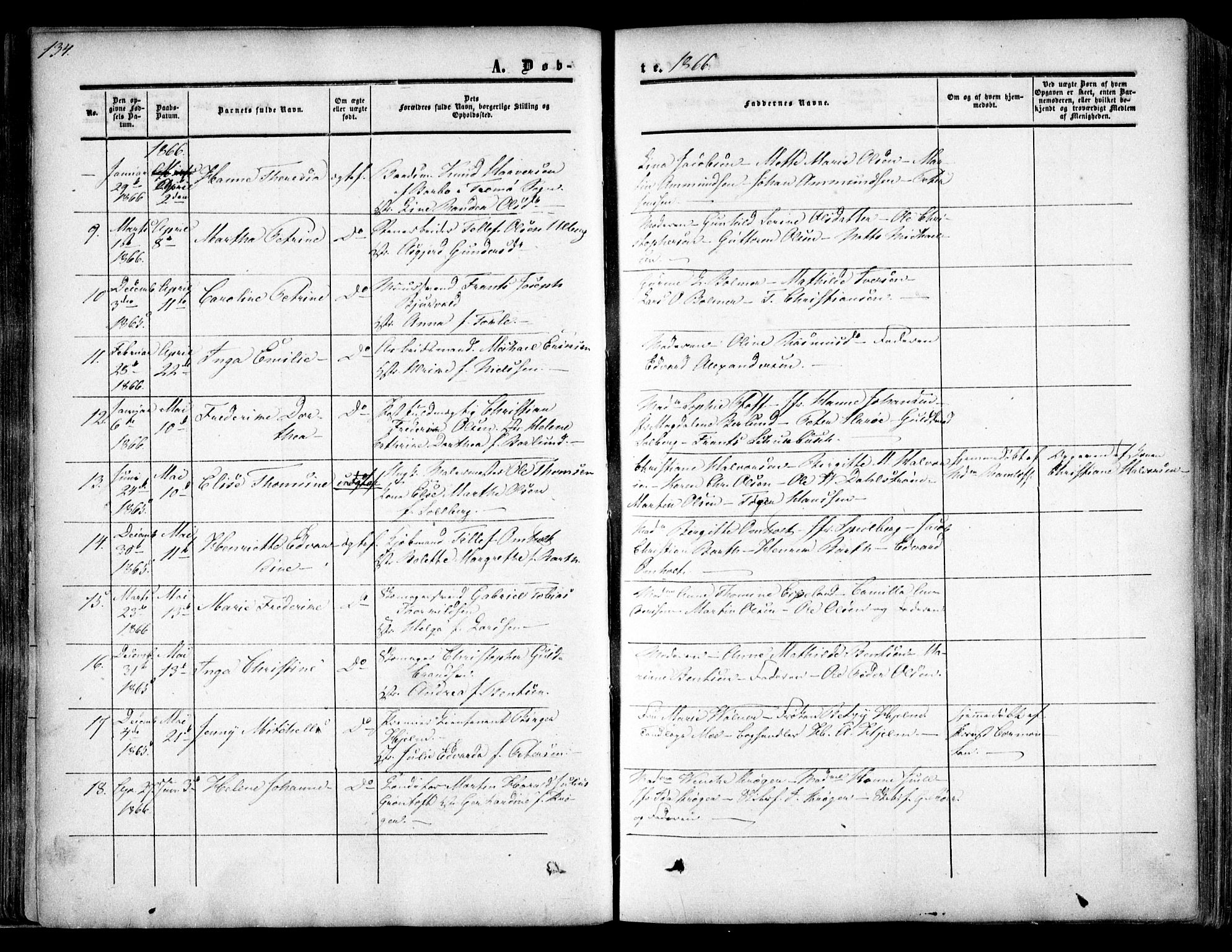 Arendal sokneprestkontor, Trefoldighet, SAK/1111-0040/F/Fa/L0006: Parish register (official) no. A 6, 1855-1868, p. 134