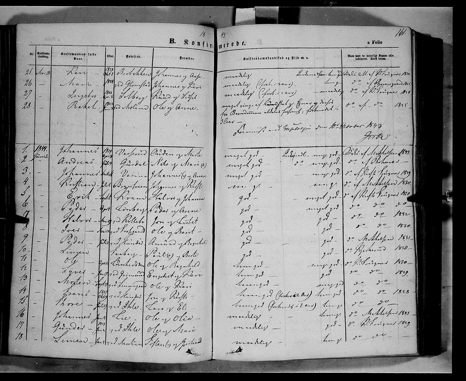 Øyer prestekontor, SAH/PREST-084/H/Ha/Haa/L0005: Parish register (official) no. 5, 1842-1857, p. 161