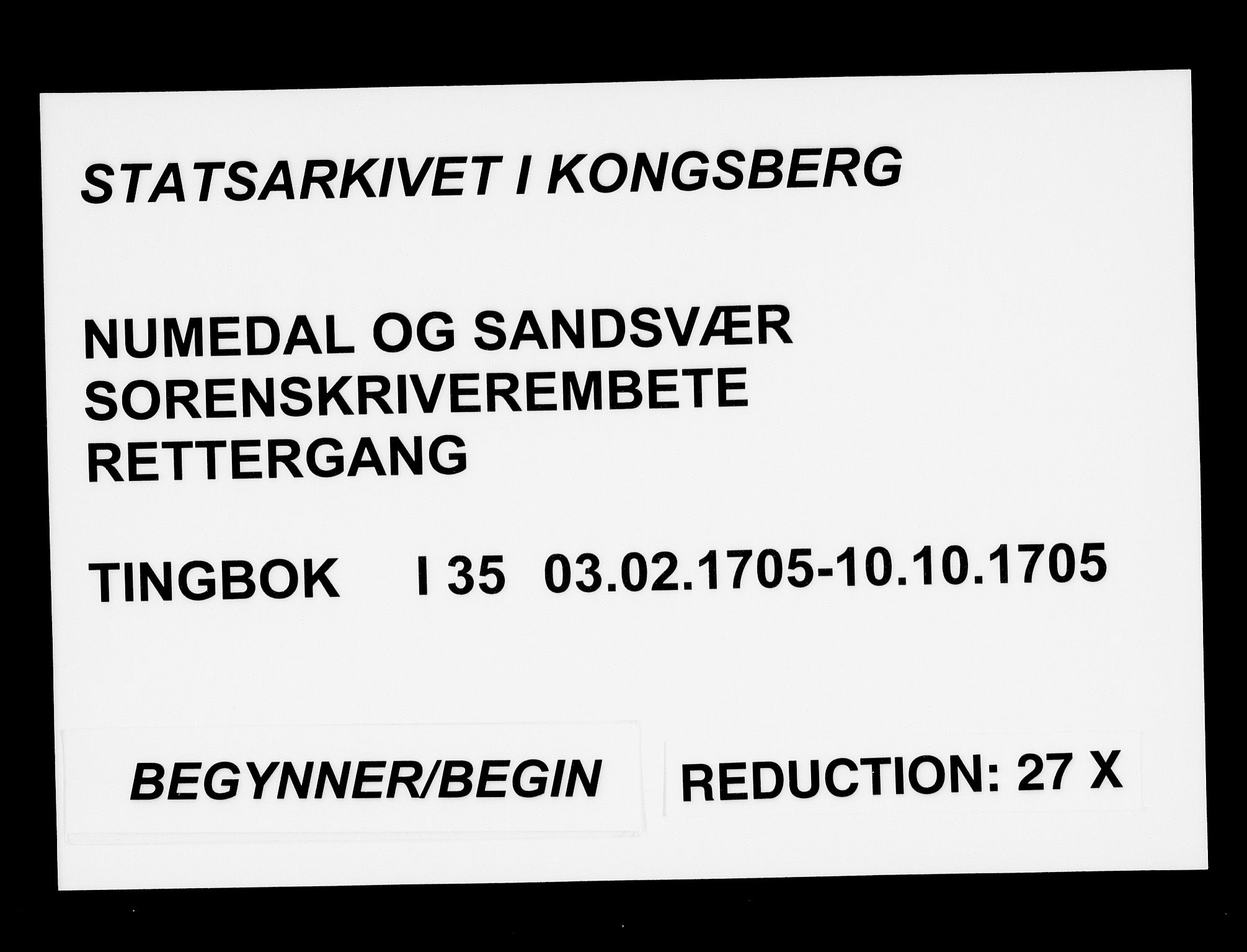 Numedal og Sandsvær sorenskriveri, AV/SAKO-A-128/F/Fa/Faa/L0035: Tingbøker, 1705