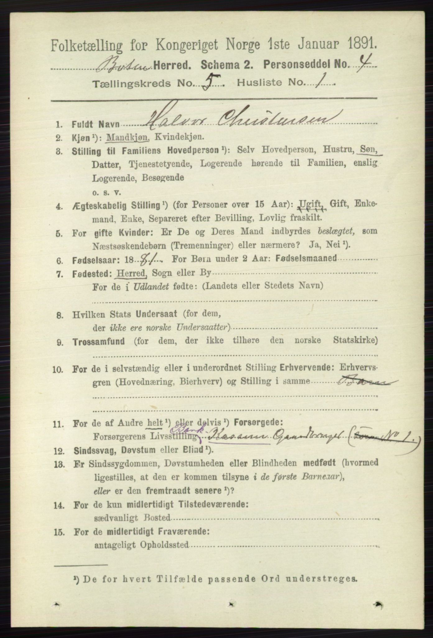 RA, 1891 census for 0715 Botne, 1891, p. 1952