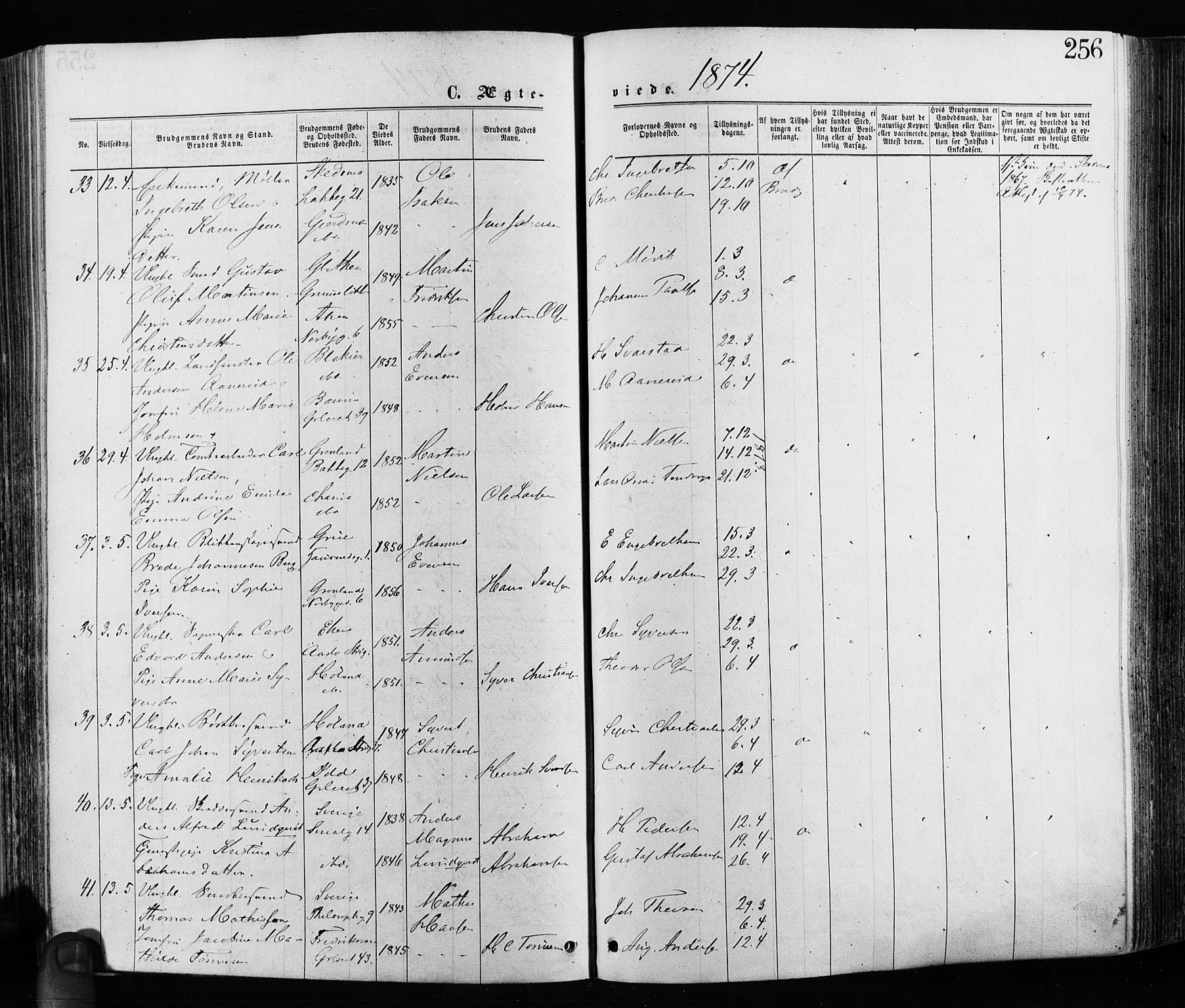 Grønland prestekontor Kirkebøker, AV/SAO-A-10848/F/Fa/L0005: Parish register (official) no. 5, 1869-1880, p. 256