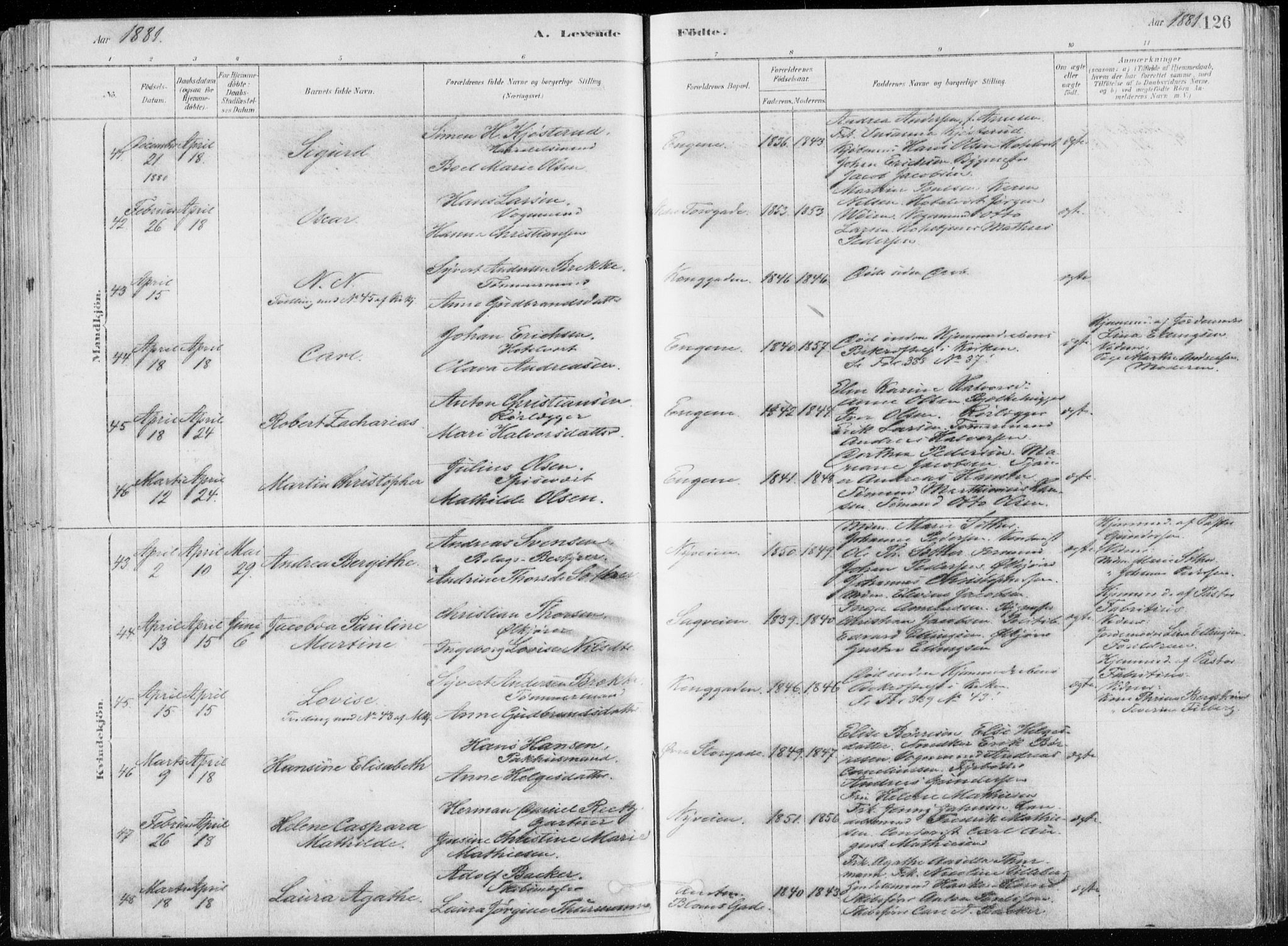 Bragernes kirkebøker, AV/SAKO-A-6/F/Fb/L0006a: Parish register (official) no. II 6A, 1878-1885, p. 126