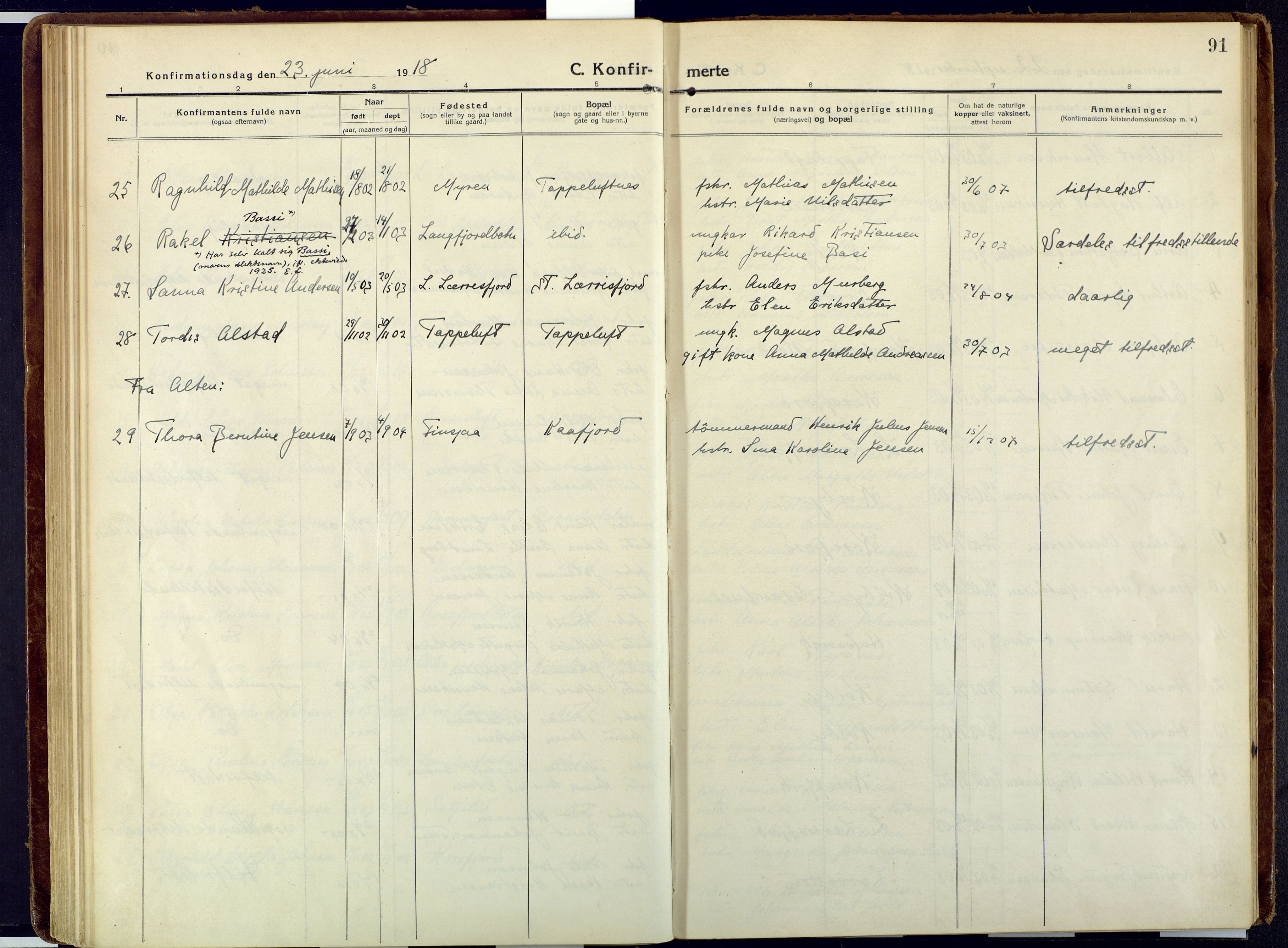 Talvik sokneprestkontor, SATØ/S-1337/H/Ha/L0018kirke: Parish register (official) no. 18, 1915-1924, p. 91