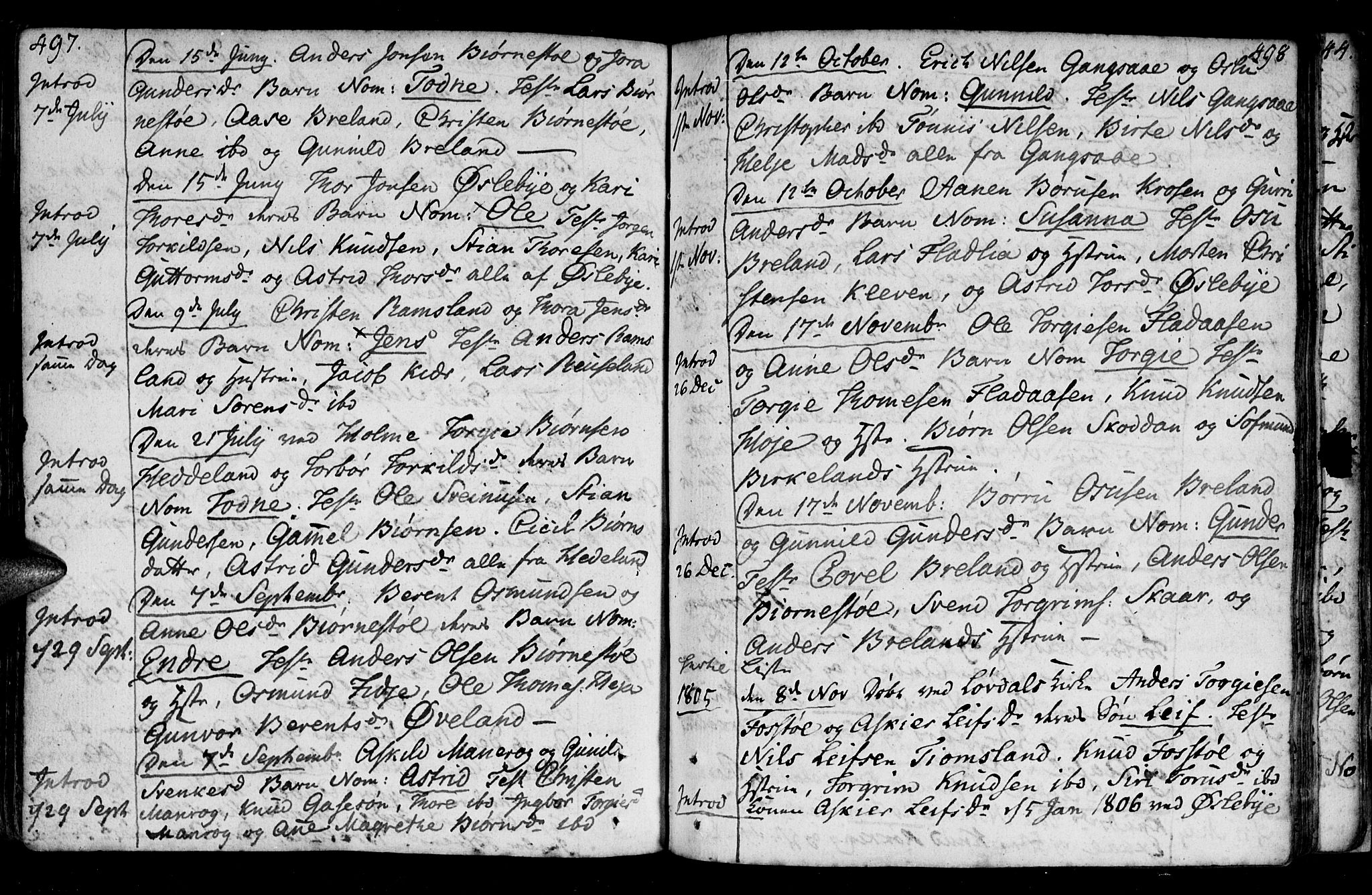 Holum sokneprestkontor, AV/SAK-1111-0022/F/Fa/Fac/L0001: Parish register (official) no. A 1, 1773-1820, p. 497-498