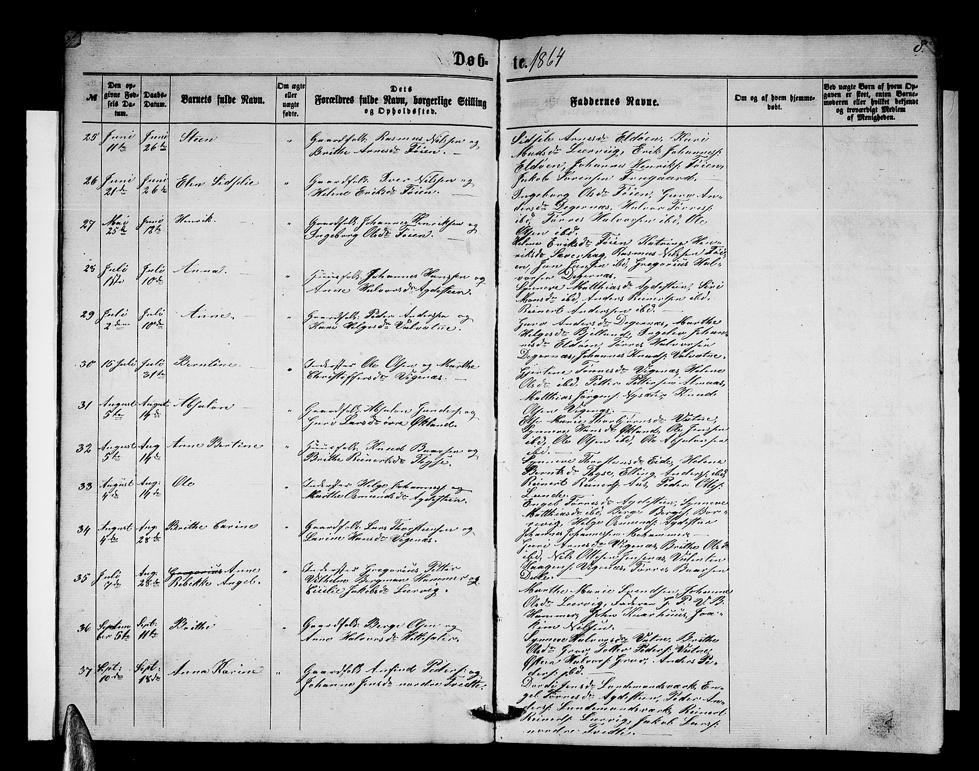 Stord sokneprestembete, AV/SAB-A-78201/H/Hab: Parish register (copy) no. A 1, 1864-1878, p. 8