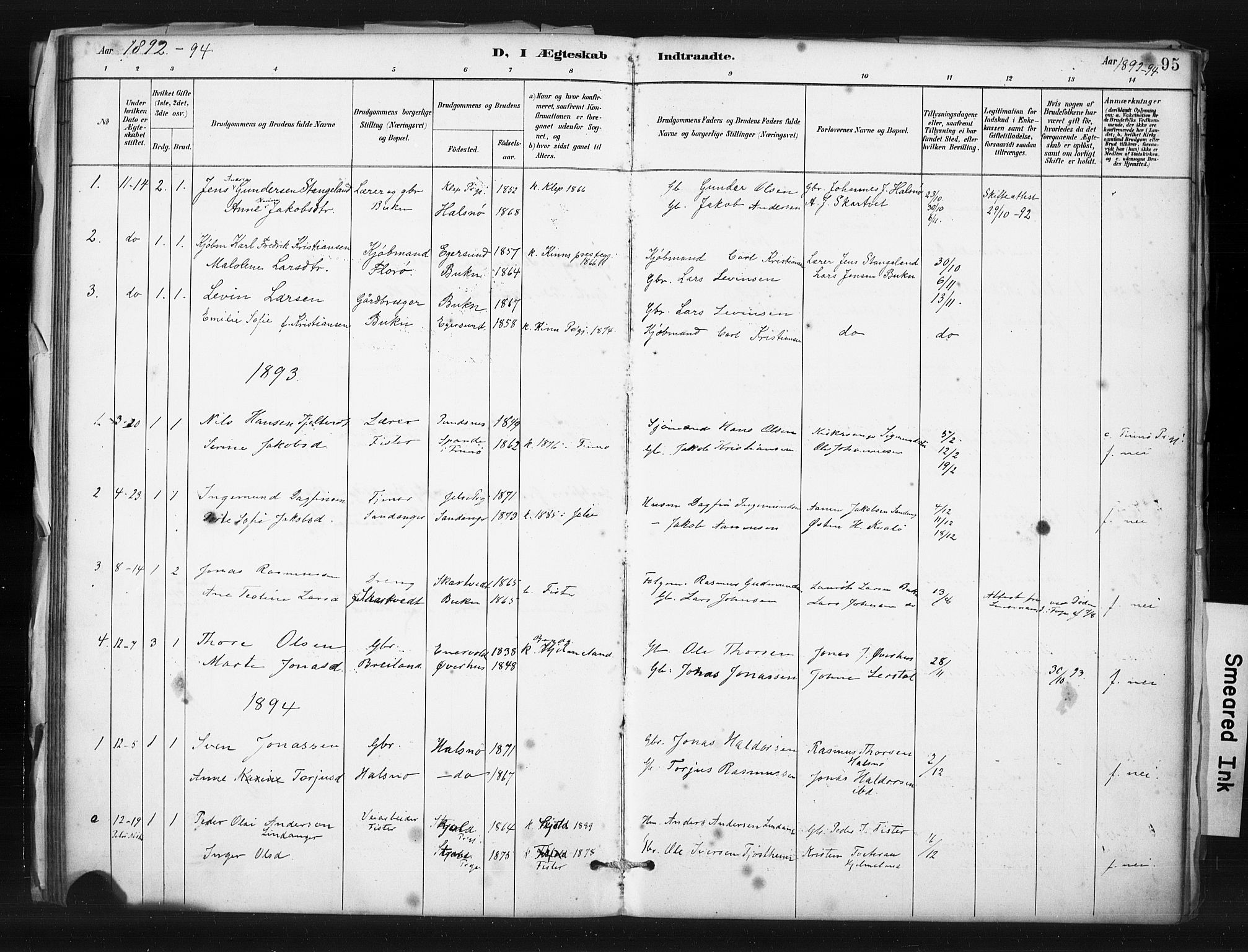 Hjelmeland sokneprestkontor, SAST/A-101843/01/IV/L0015: Parish register (official) no. A 15, 1887-1910, p. 95