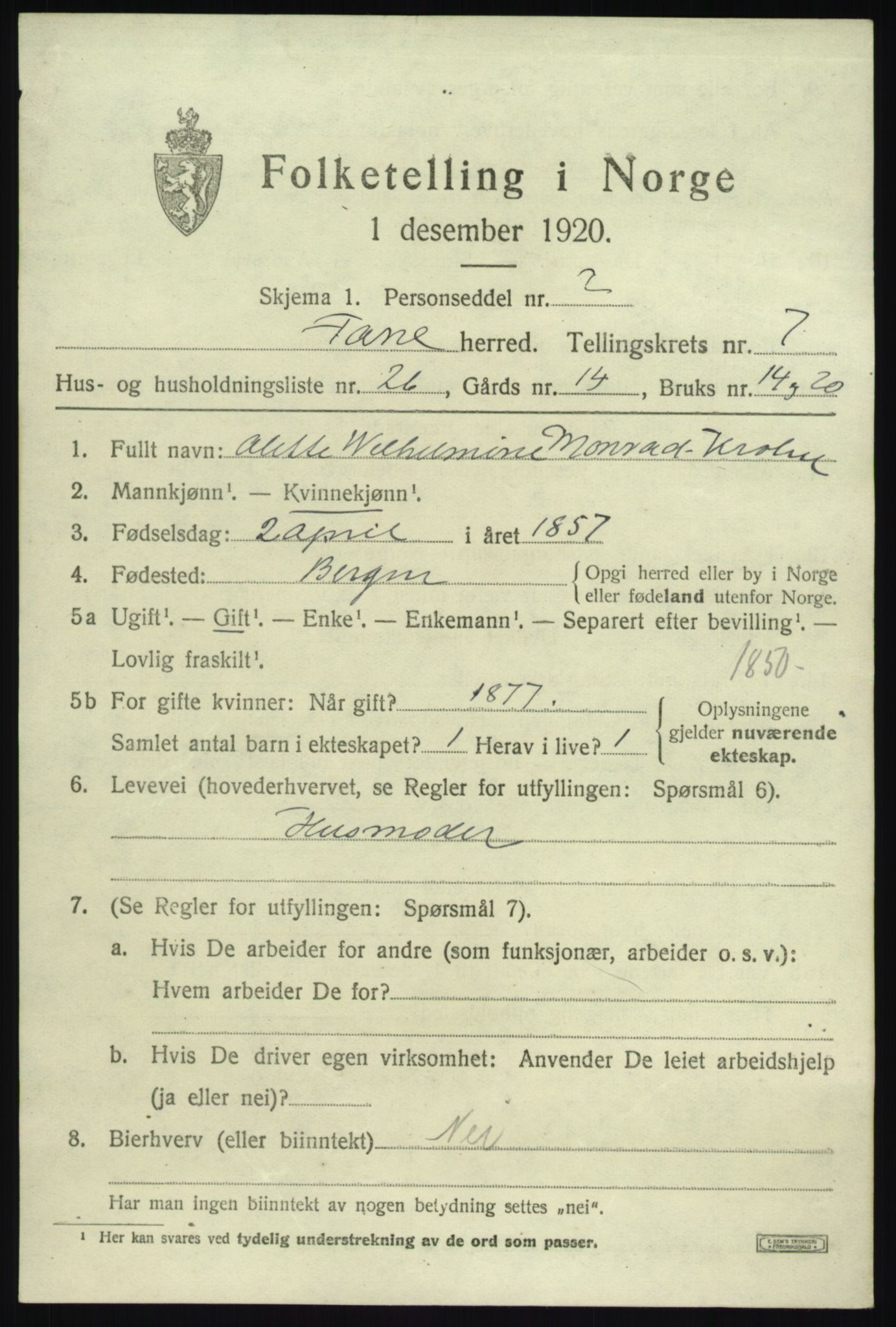 SAB, 1920 census for Fana, 1920, p. 12979