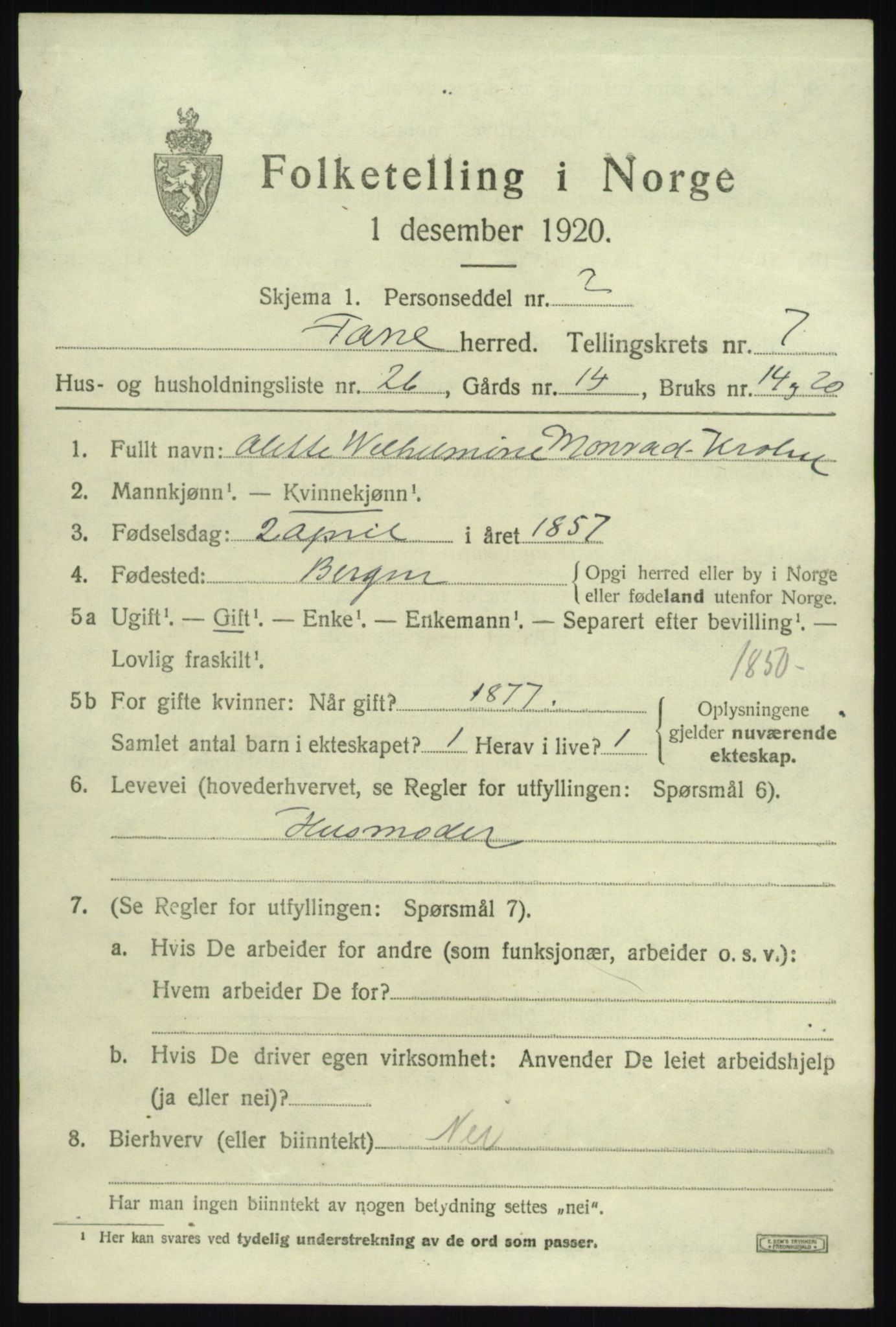 SAB, 1920 census for Fana, 1920, p. 12979