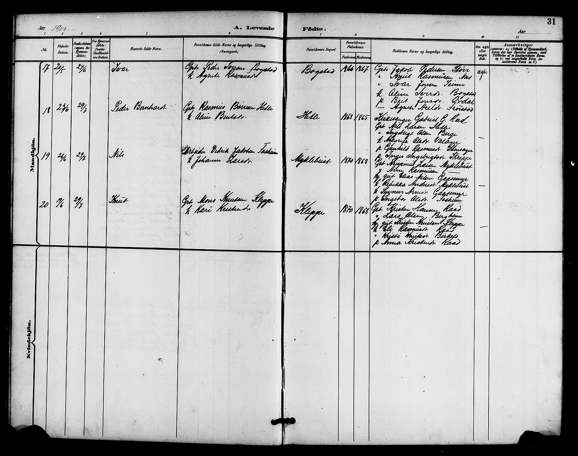 Gloppen sokneprestembete, AV/SAB-A-80101/H/Hab/Habc/L0002: Parish register (copy) no. C 2, 1896-1910, p. 31