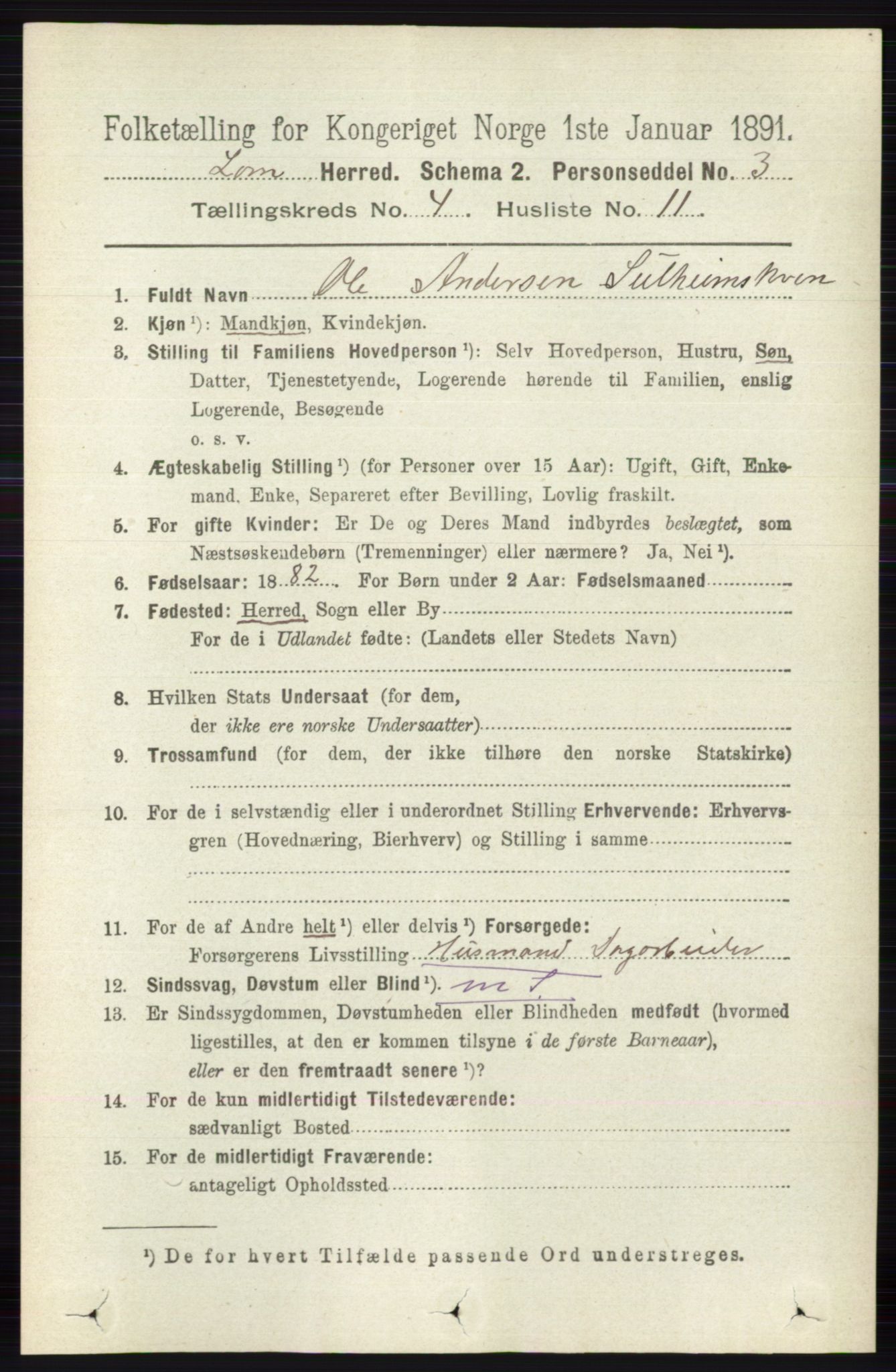 RA, 1891 census for 0514 Lom, 1891, p. 1561