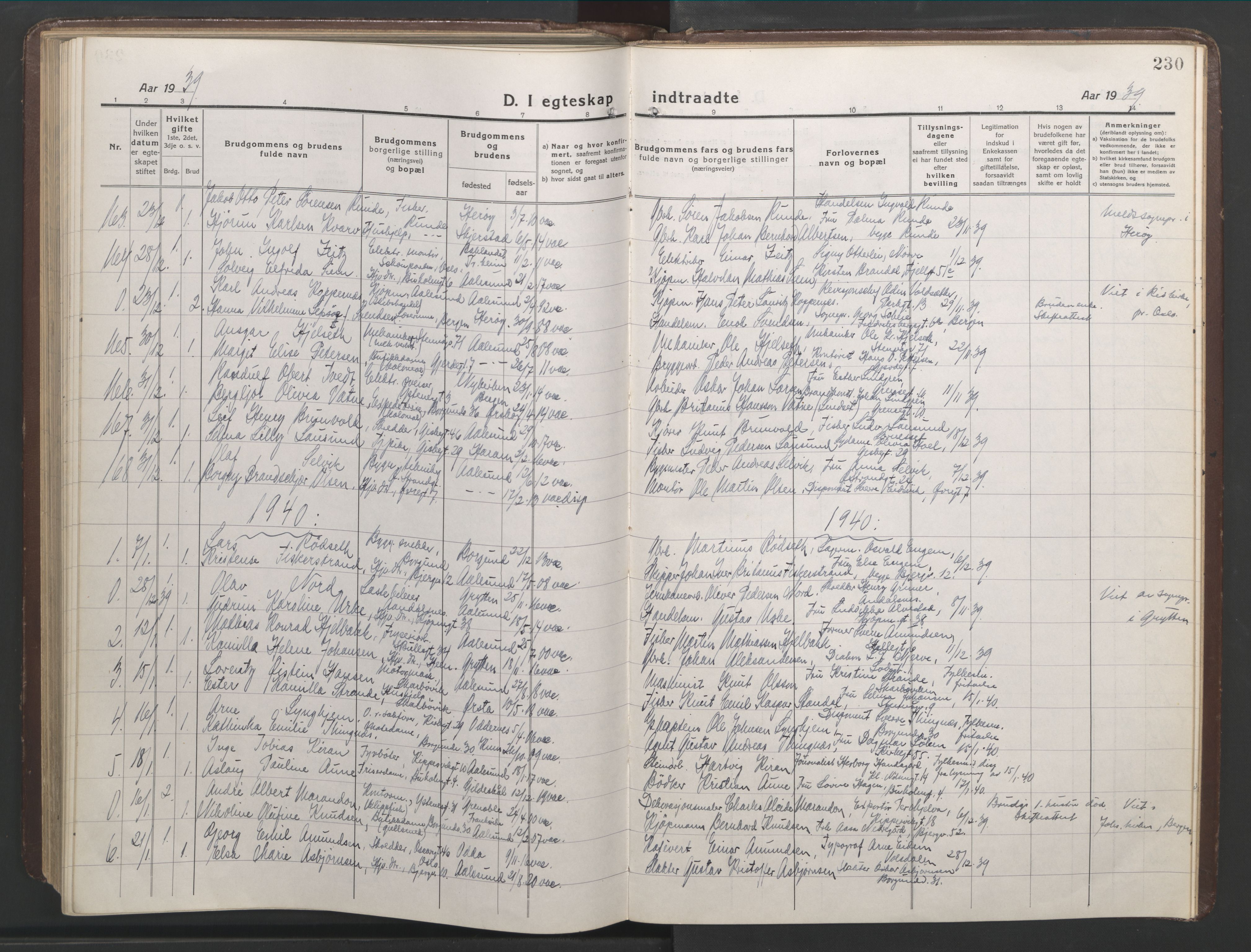 Ministerialprotokoller, klokkerbøker og fødselsregistre - Møre og Romsdal, AV/SAT-A-1454/529/L0473: Parish register (copy) no. 529C10, 1918-1941, p. 230