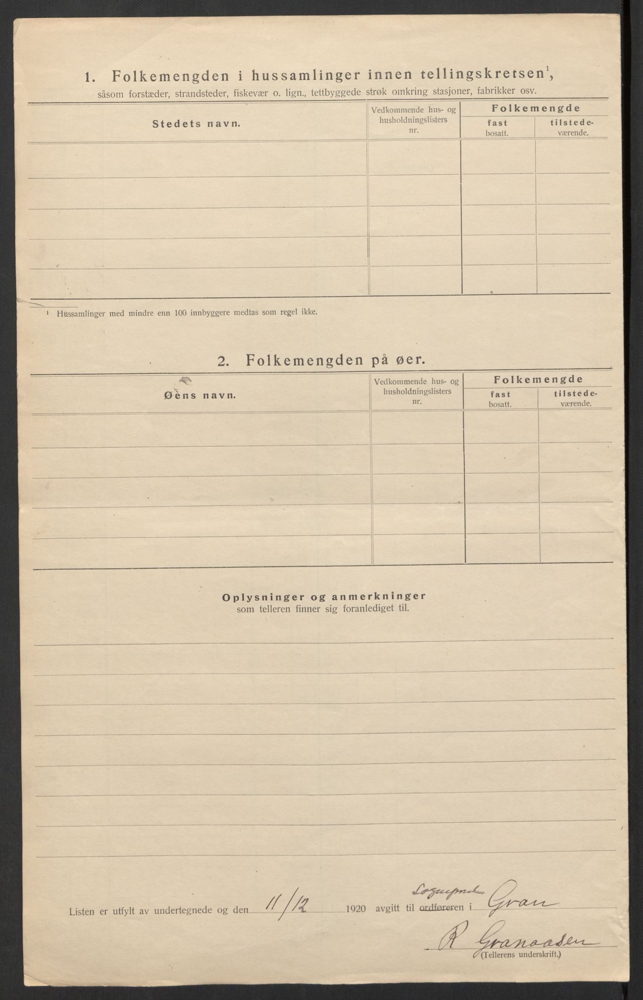 SAH, 1920 census for Gran, 1920, p. 31