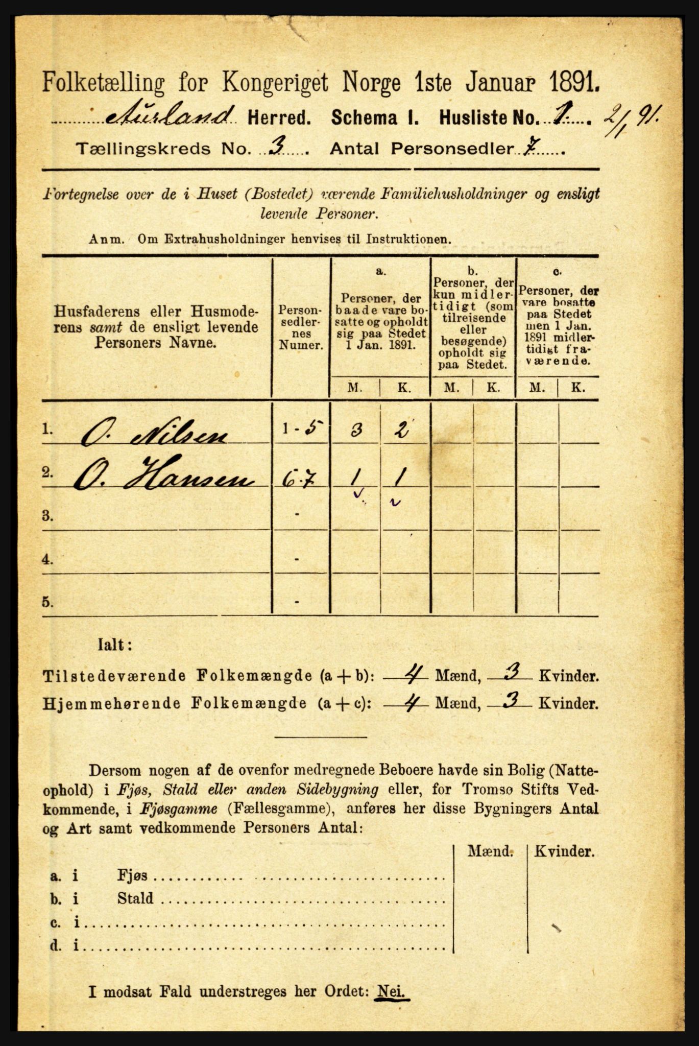 RA, 1891 census for 1421 Aurland, 1891, p. 876