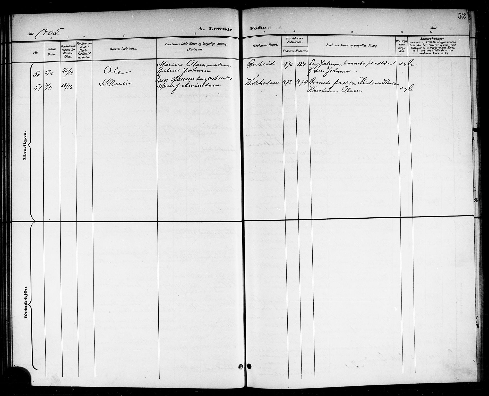 Skåtøy kirkebøker, SAKO/A-304/G/Ga/L0004: Parish register (copy) no. I 4, 1898-1916, p. 52