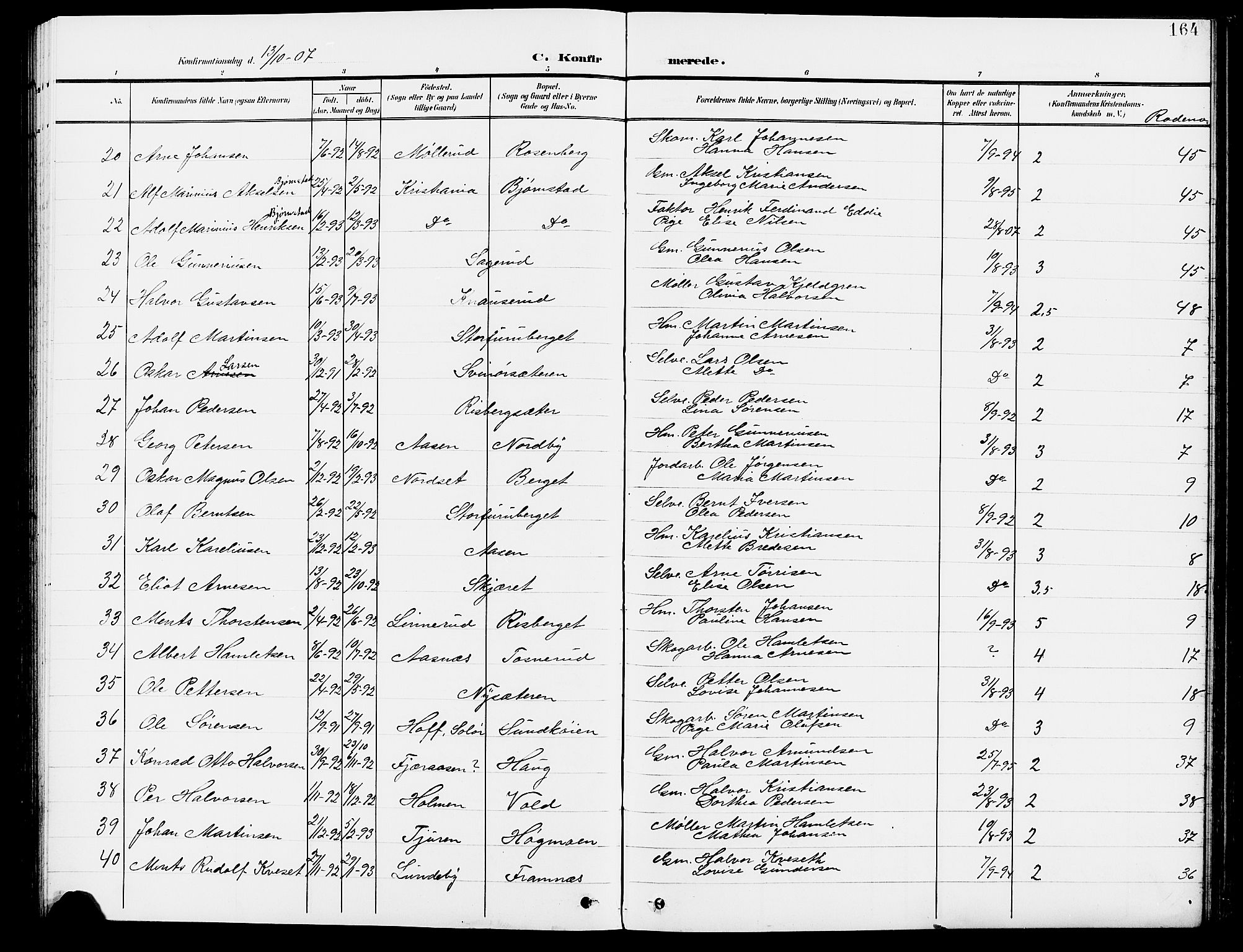 Grue prestekontor, AV/SAH-PREST-036/H/Ha/Hab/L0005: Parish register (copy) no. 5, 1900-1909, p. 164