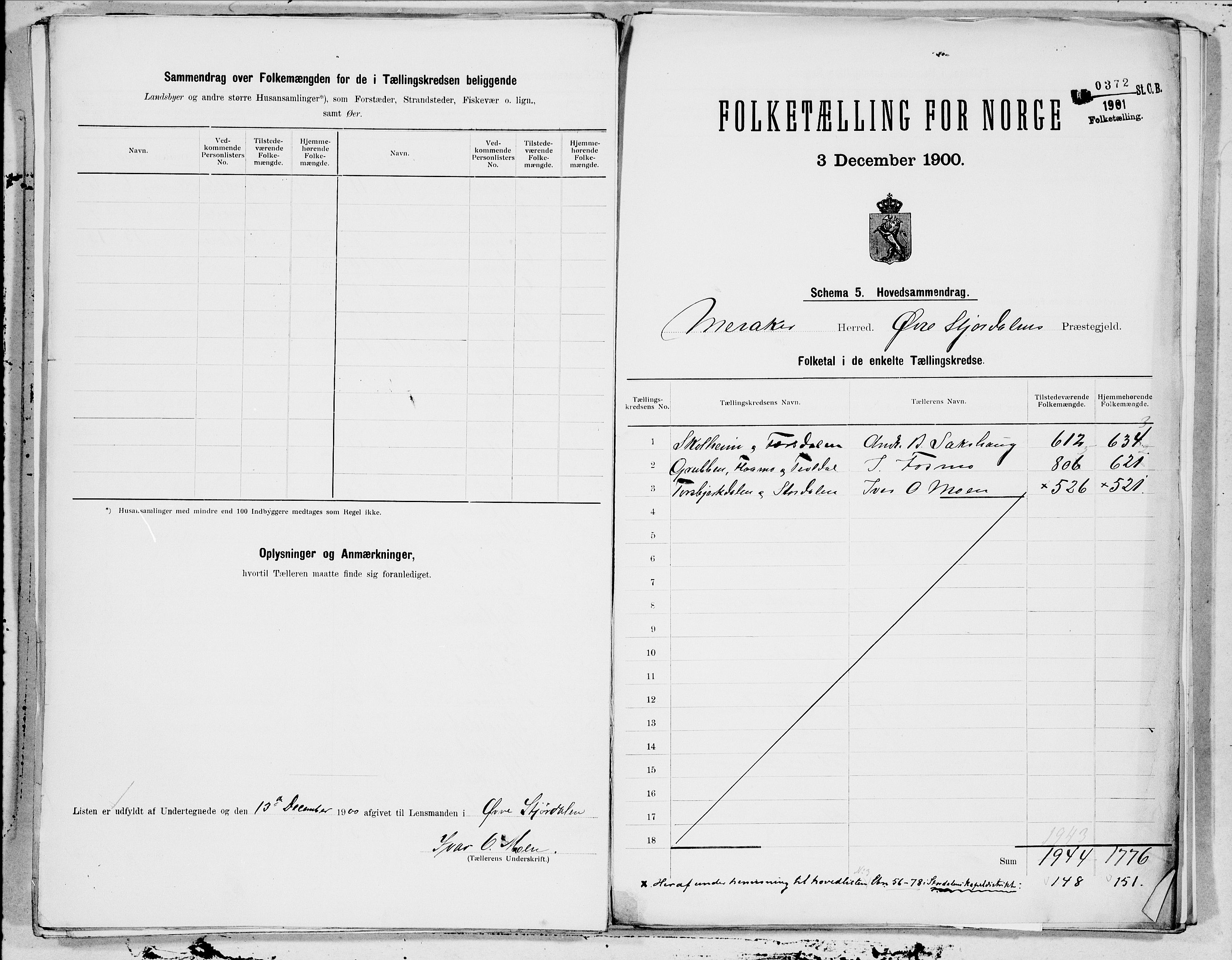 SAT, 1900 census for Meråker, 1900, p. 8