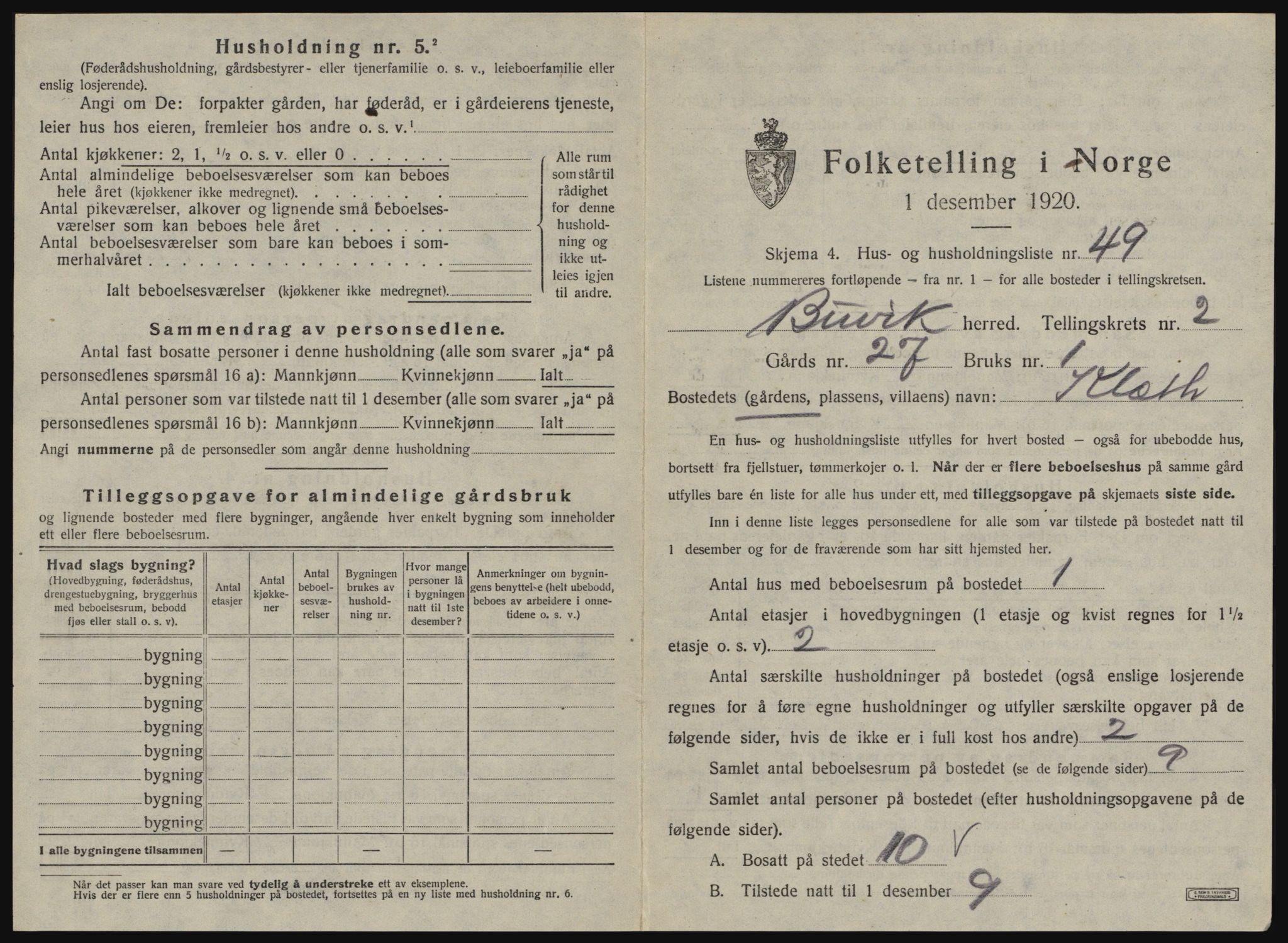 SAT, 1920 census for Buvik, 1920, p. 290