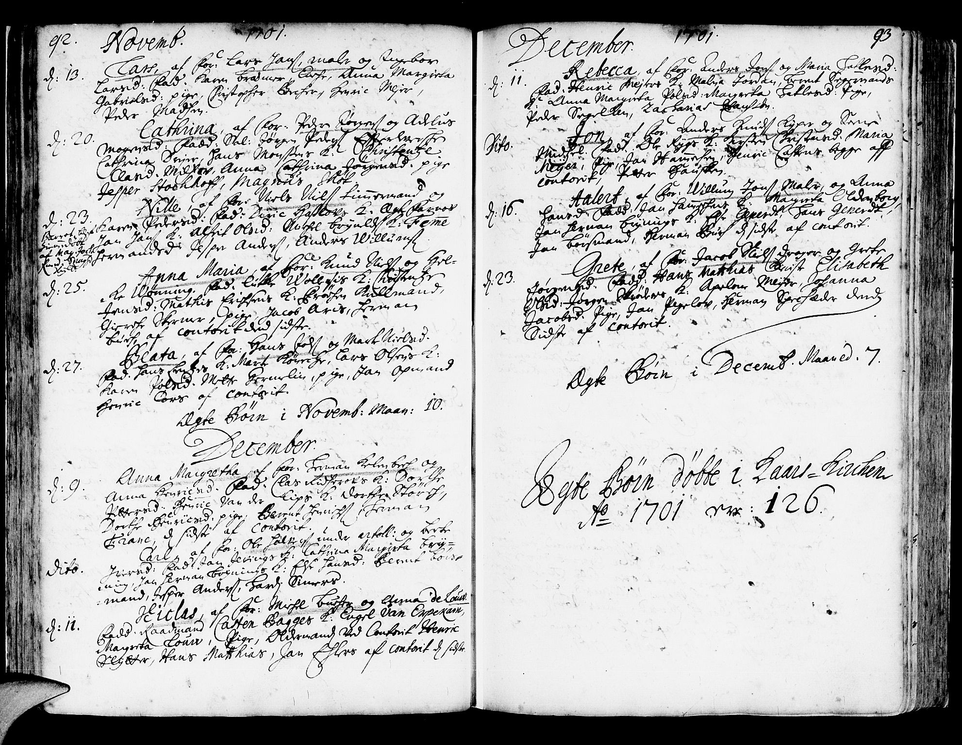 Korskirken sokneprestembete, SAB/A-76101/H/Haa/L0003: Parish register (official) no. A 3, 1698-1719, p. 92-93