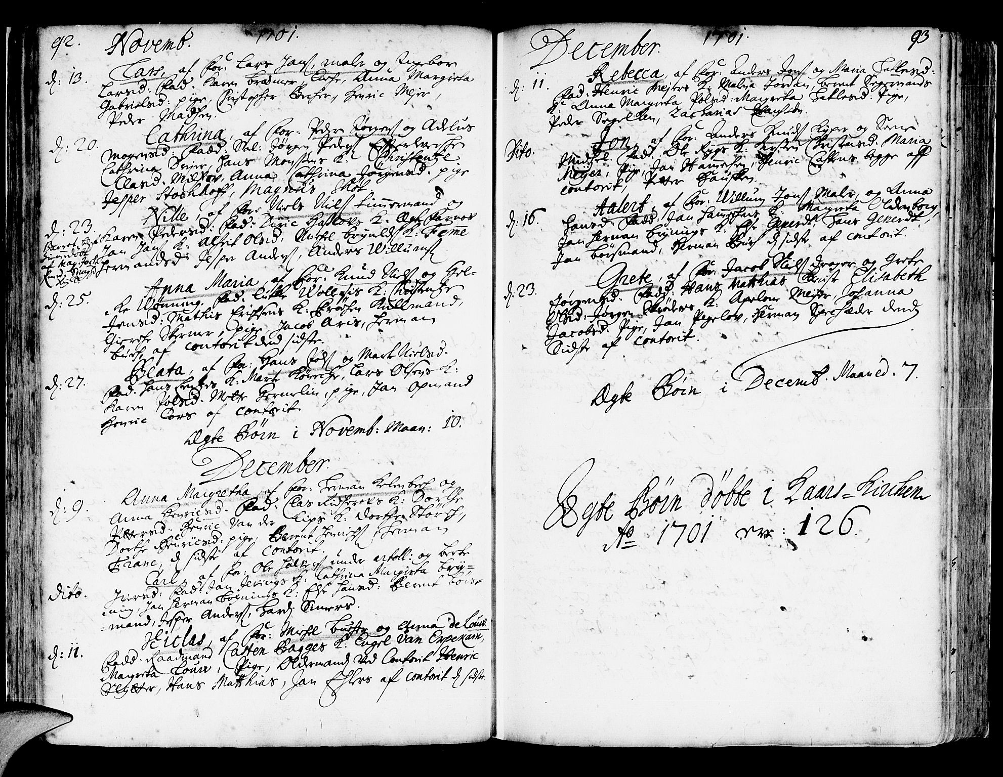 Korskirken sokneprestembete, AV/SAB-A-76101/H/Haa/L0003: Parish register (official) no. A 3, 1698-1719, p. 92-93