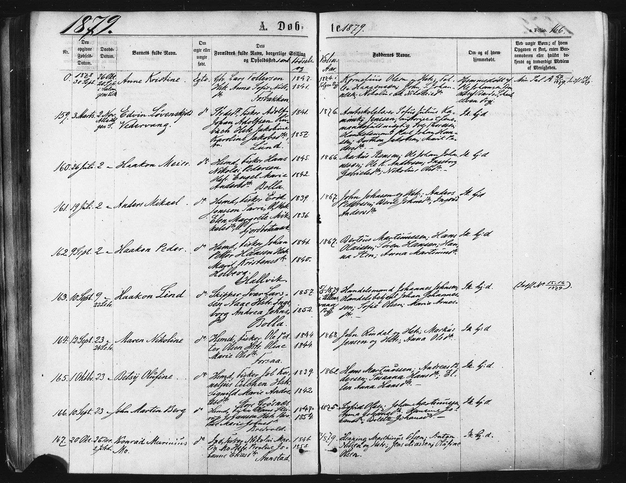 Ibestad sokneprestembete, SATØ/S-0077/H/Ha/Haa/L0010kirke: Parish register (official) no. 10, 1869-1879, p. 166