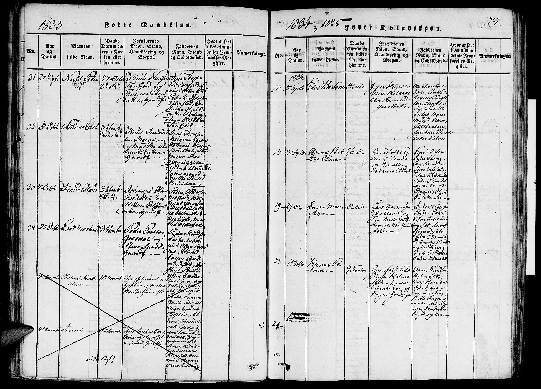 Ministerialprotokoller, klokkerbøker og fødselsregistre - Møre og Romsdal, AV/SAT-A-1454/524/L0351: Parish register (official) no. 524A03, 1816-1838, p. 74