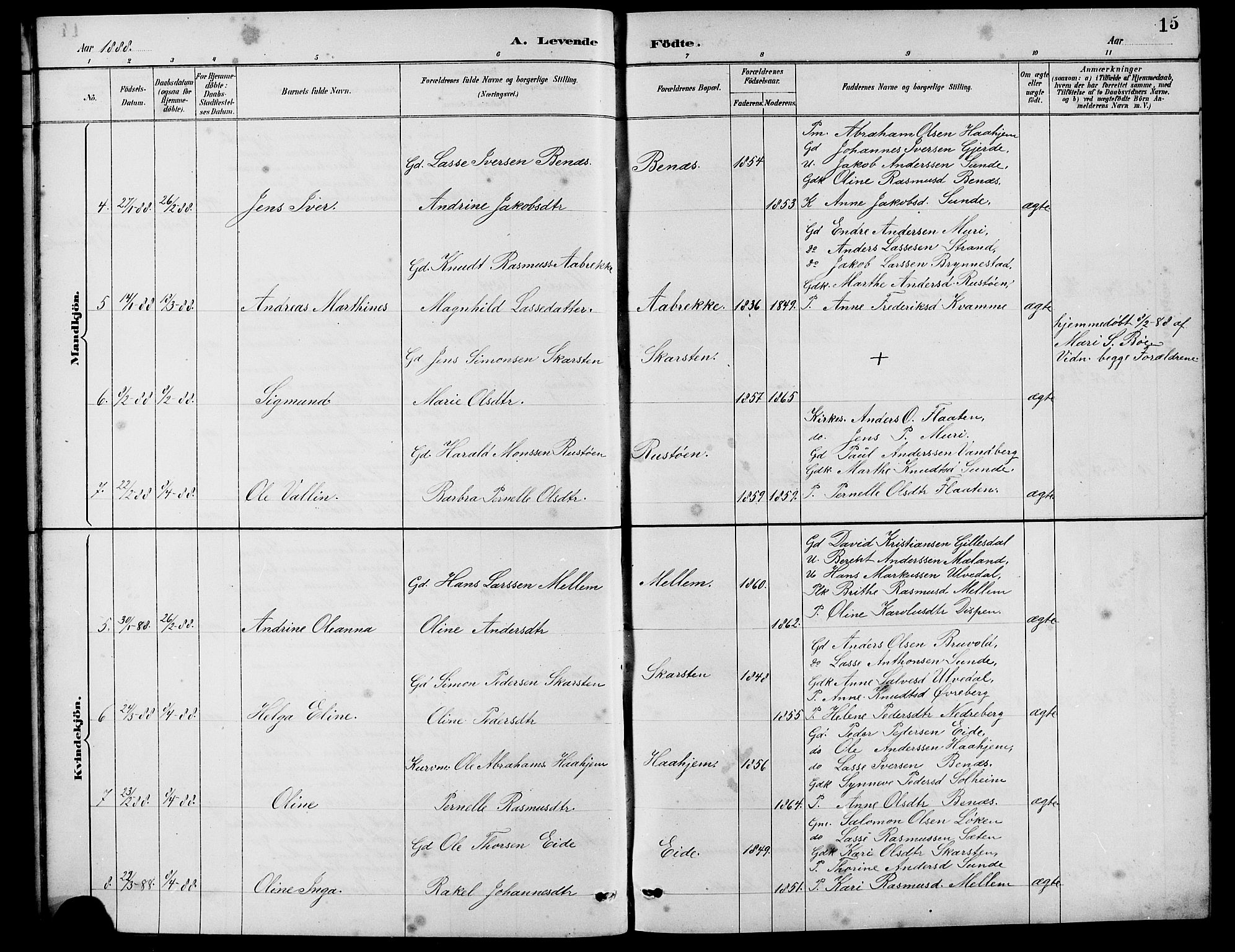Innvik sokneprestembete, SAB/A-80501: Parish register (copy) no. B 3, 1886-1897, p. 15