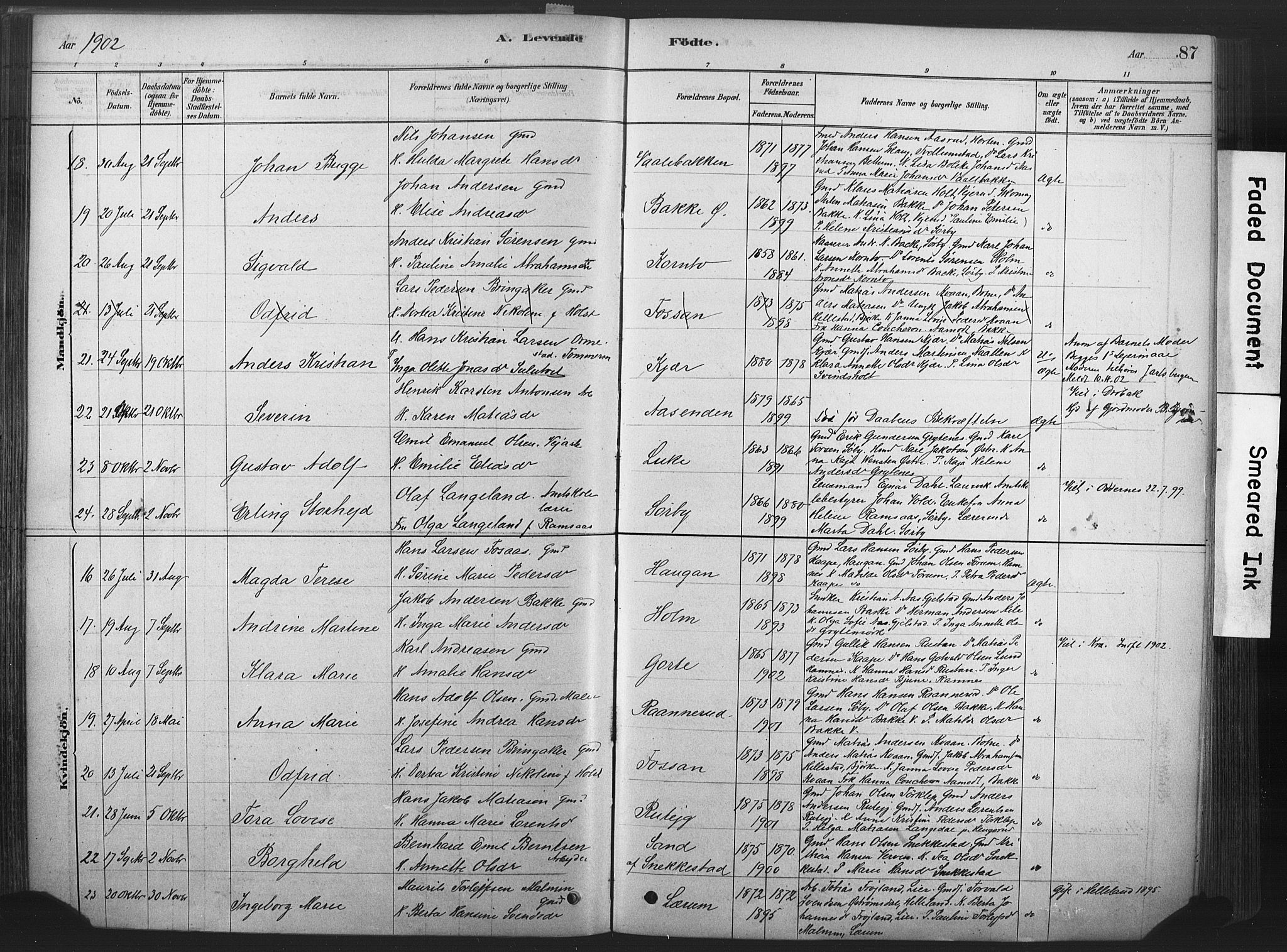 Våle kirkebøker, AV/SAKO-A-334/F/Fa/L0011: Parish register (official) no. I 11, 1878-1906, p. 87