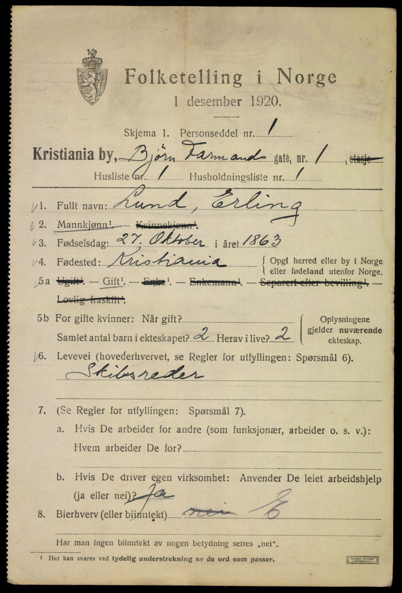 SAO, 1920 census for Kristiania, 1920, p. 163527