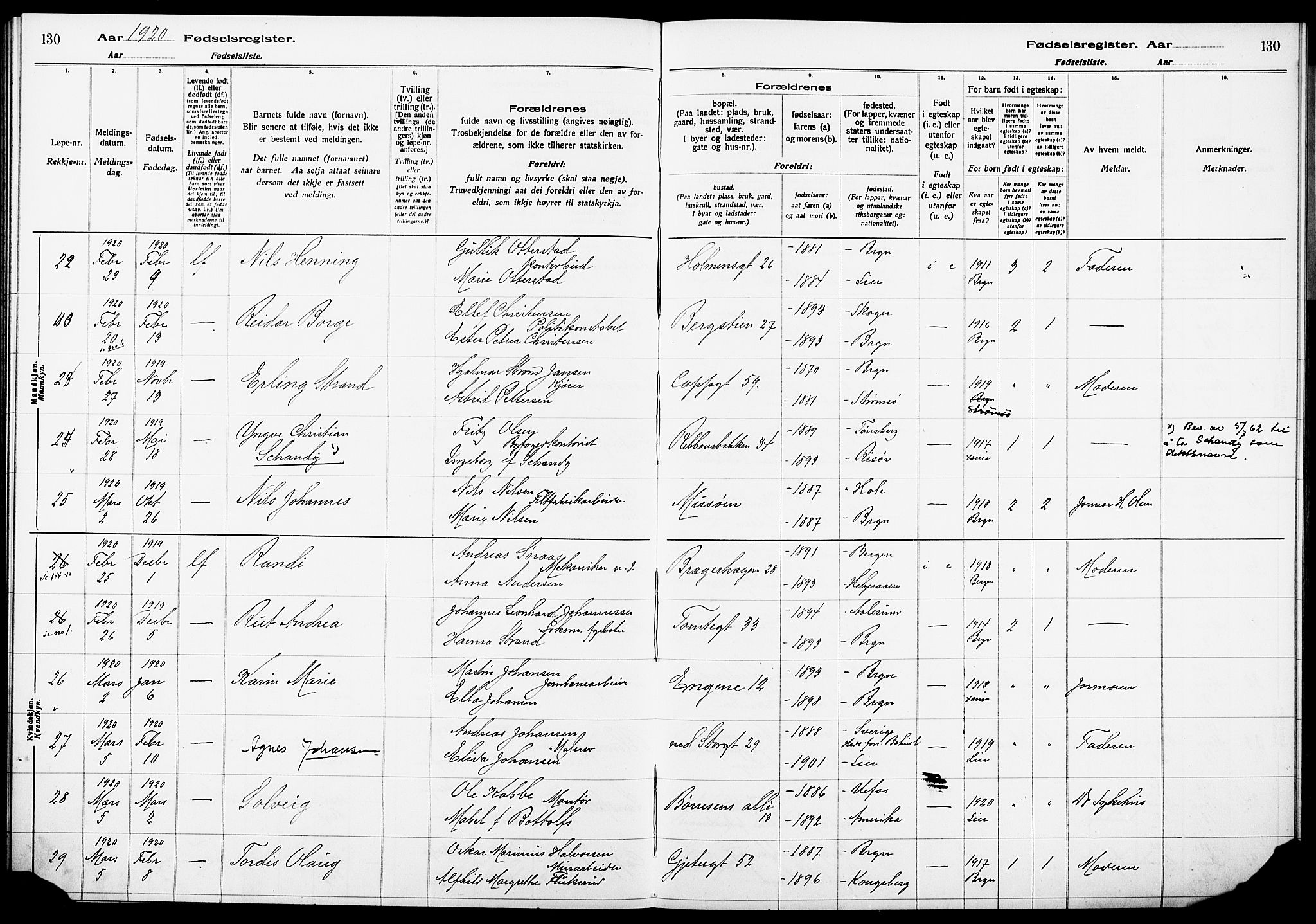 Bragernes kirkebøker, AV/SAKO-A-6/J/Ja/L0001: Birth register no. 1, 1916-1922, p. 130