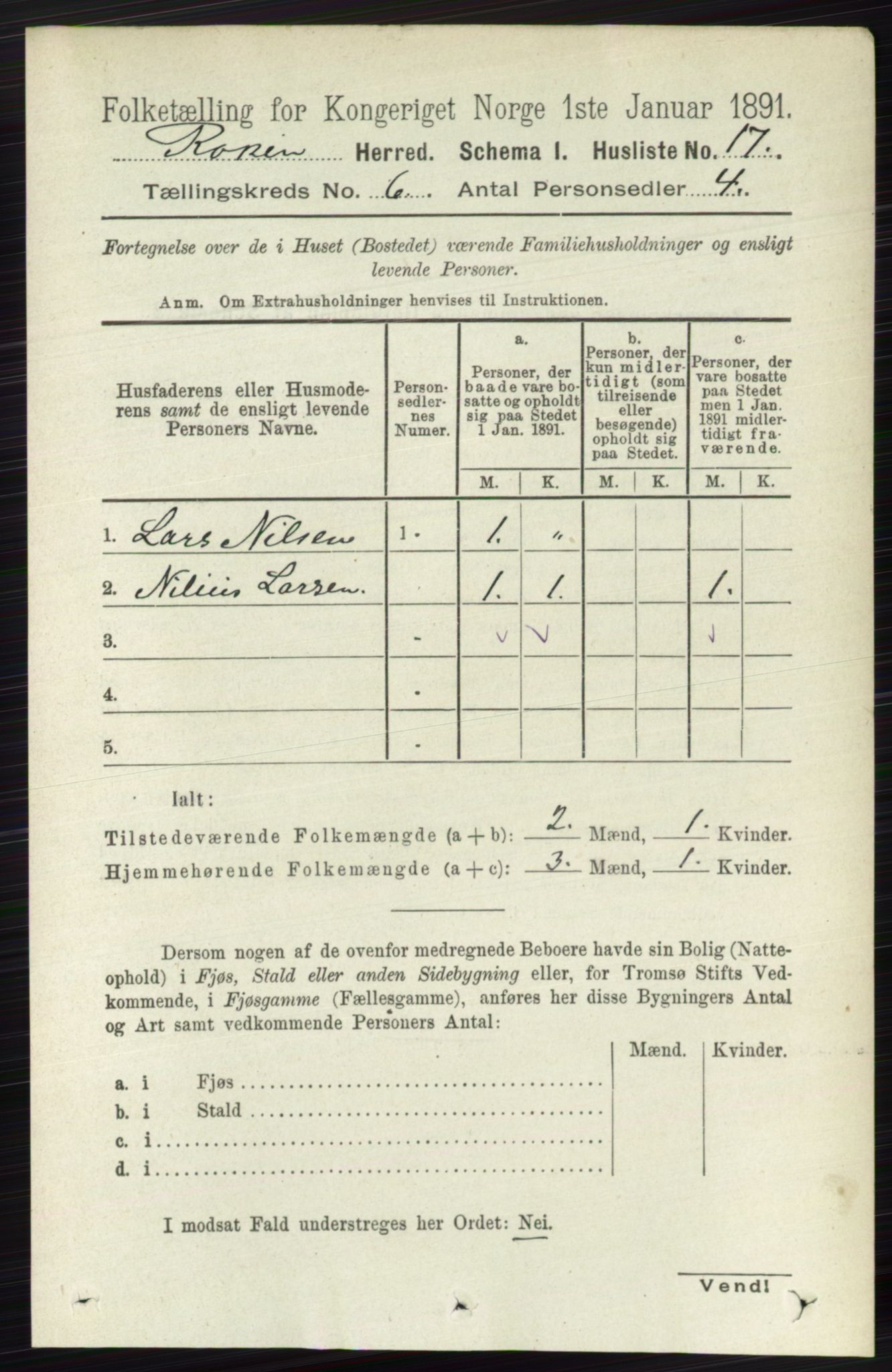 RA, 1891 census for 0627 Røyken, 1891, p. 3559