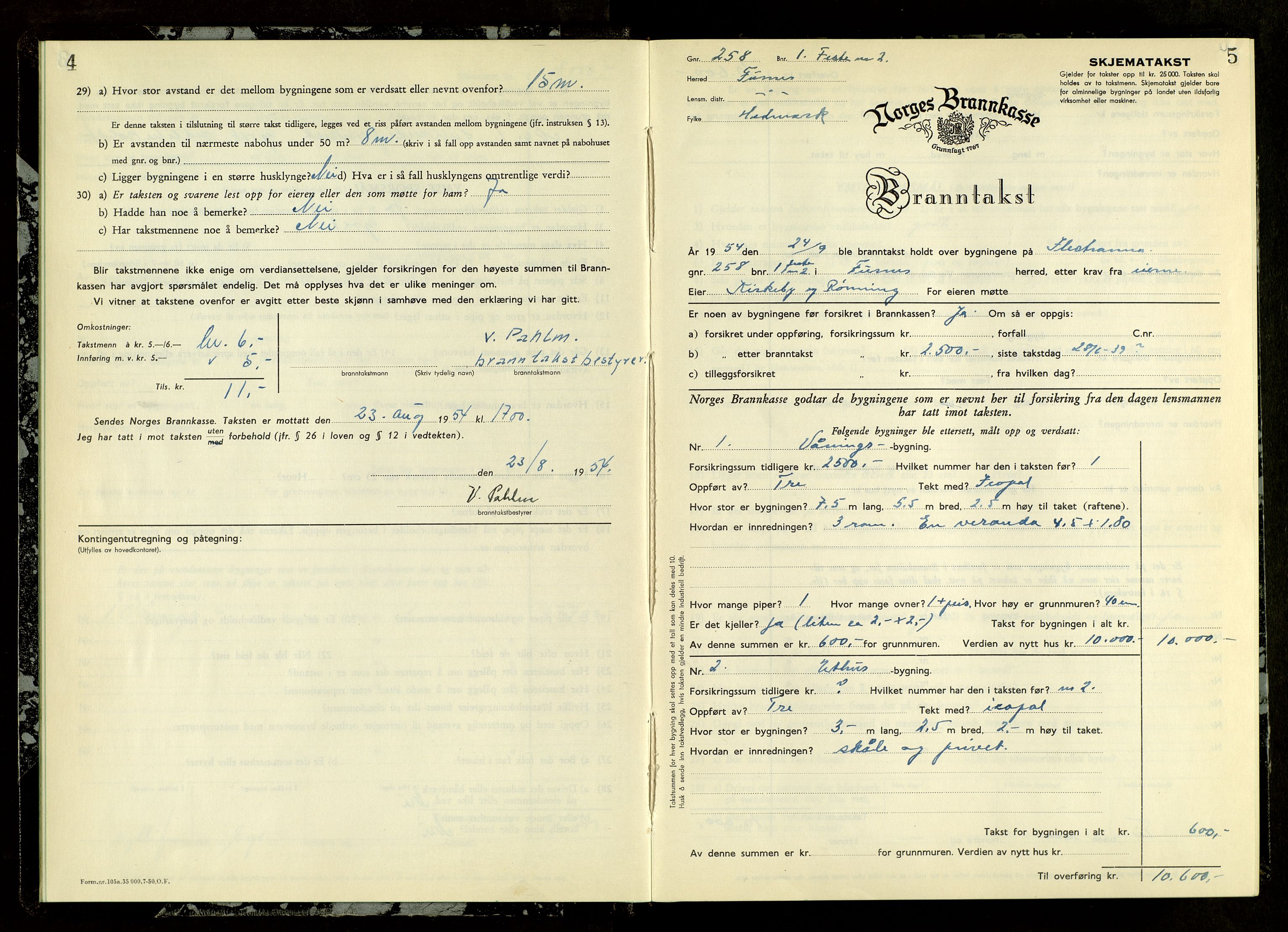 Norges Brannkasse, Furnes, AV/SAH-NBRANF-004/F/L0007: Branntakstprotokoll, 1954-1955, p. 4-5