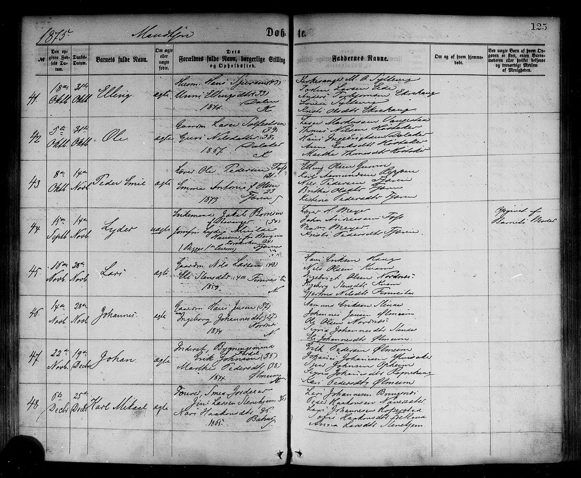 Sogndal sokneprestembete, AV/SAB-A-81301/H/Haa/Haaa/L0014: Parish register (official) no. A 14, 1864-1877, p. 125