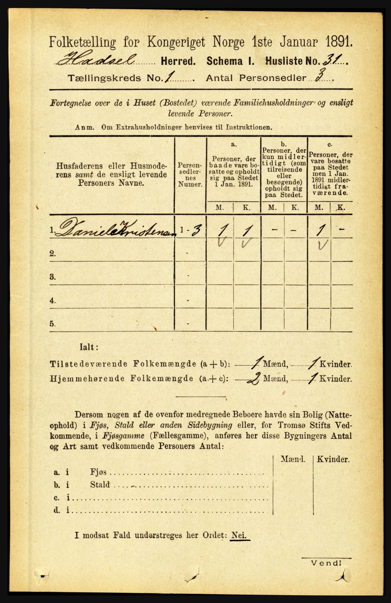 RA, 1891 census for 1866 Hadsel, 1891, p. 71