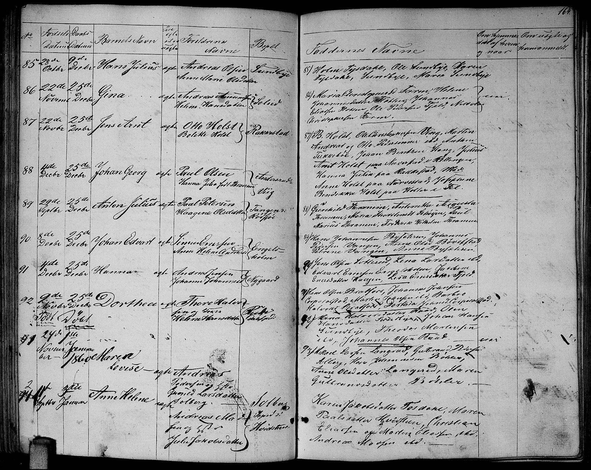 Enebakk prestekontor Kirkebøker, SAO/A-10171c/G/Ga/L0004: Parish register (copy) no. I 4, 1850-1866, p. 164