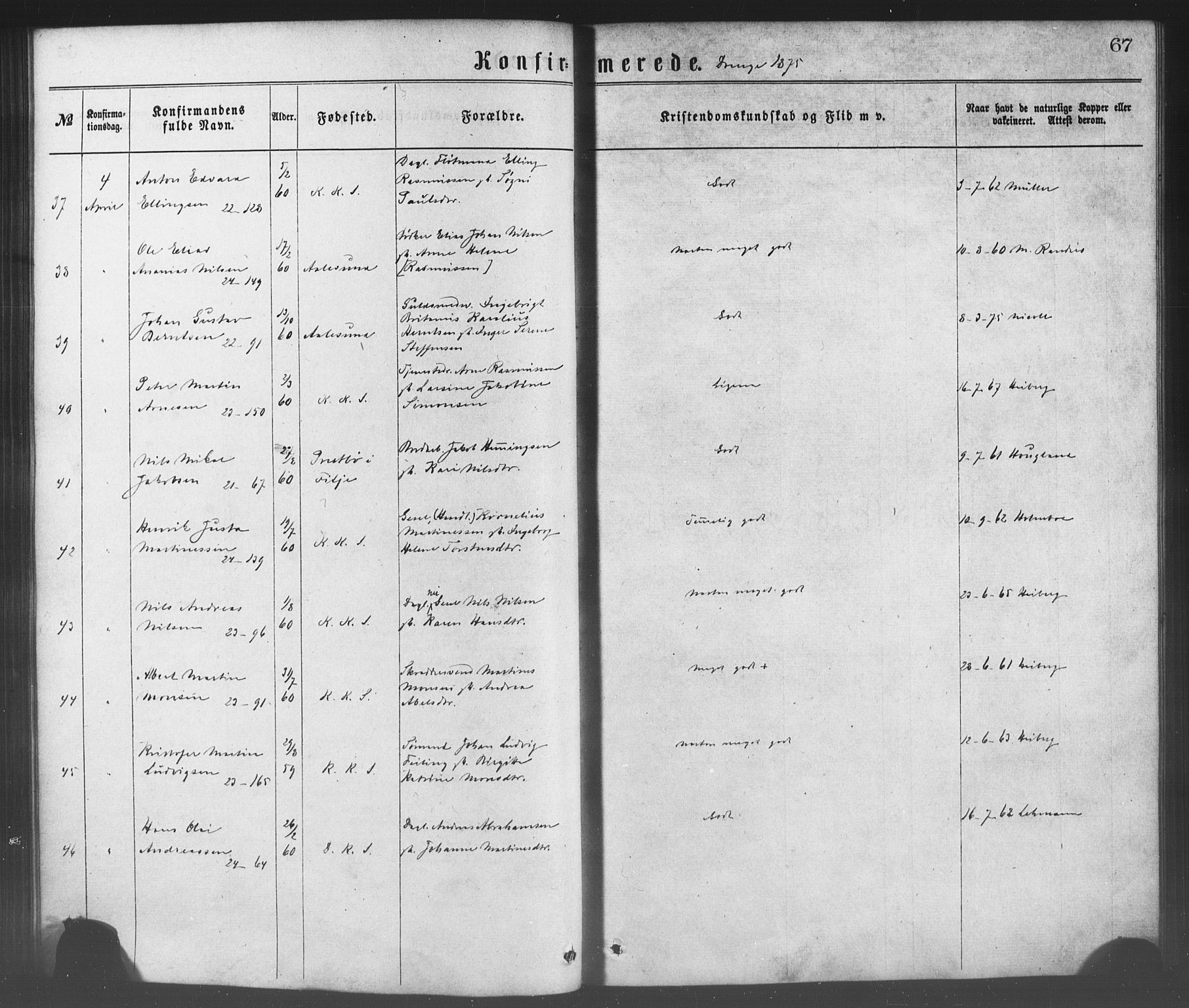 Korskirken sokneprestembete, AV/SAB-A-76101/H/Haa/L0028: Parish register (official) no. C 4, 1868-1879, p. 67
