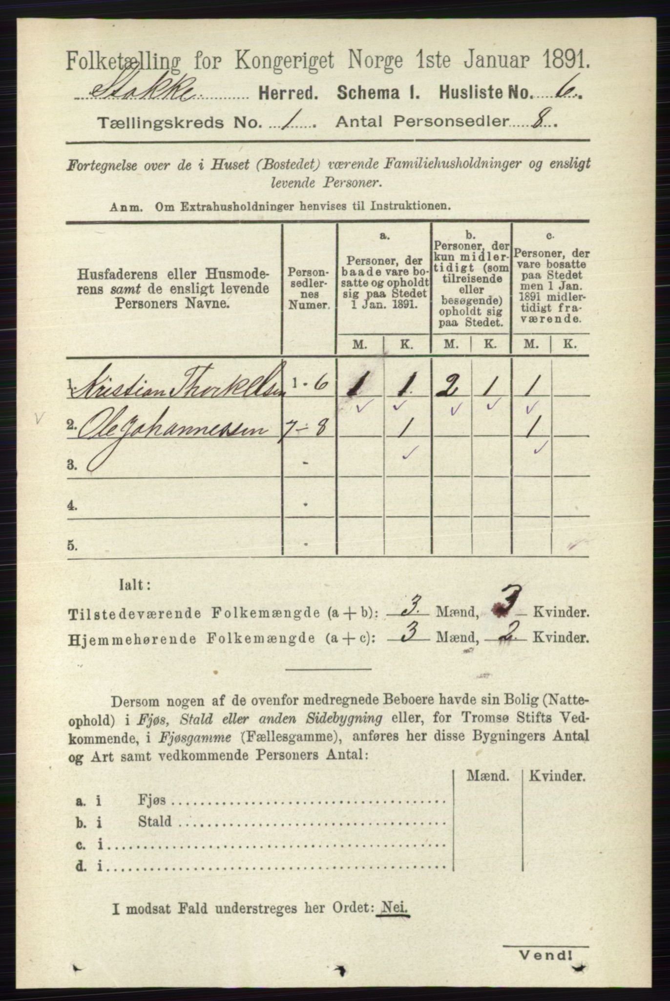 RA, 1891 census for 0720 Stokke, 1891, p. 44